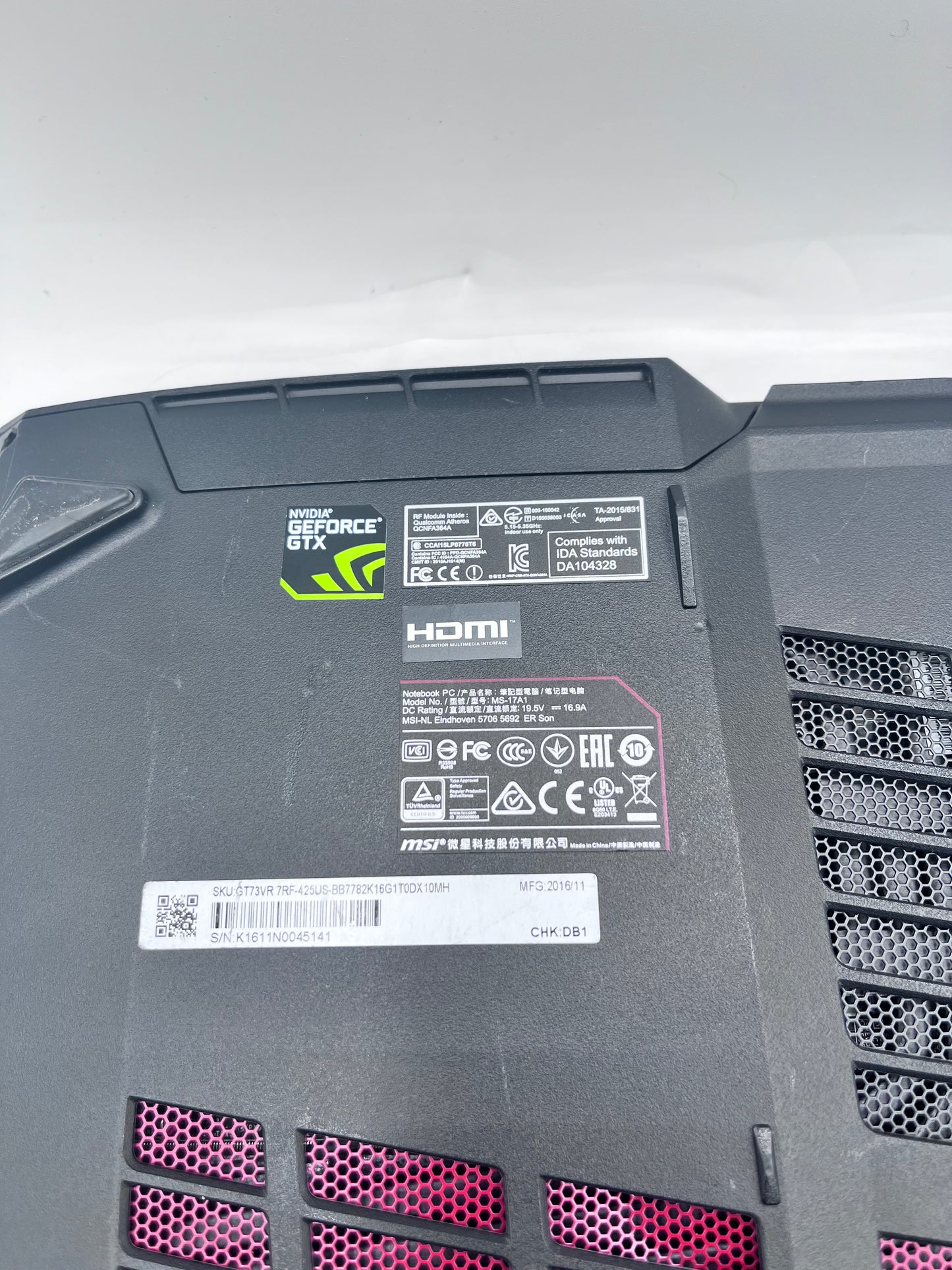 Untested MSI GT73VR 17-inch Core i7 16GB GTX 1080 Black