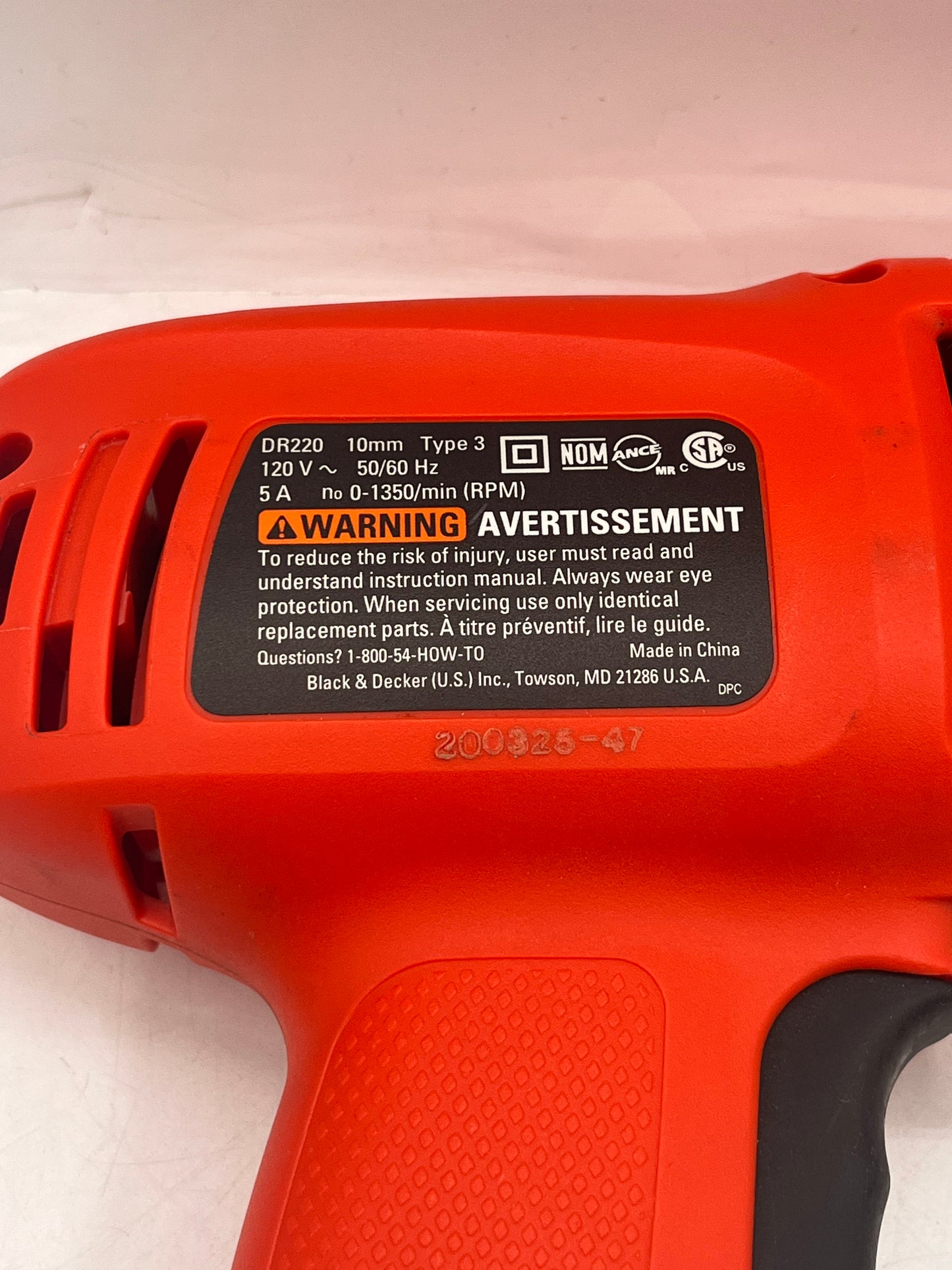 Black & Decker Corded Drill DR220g 5A 0-1350 RPM 10mm Variable Speed Quick