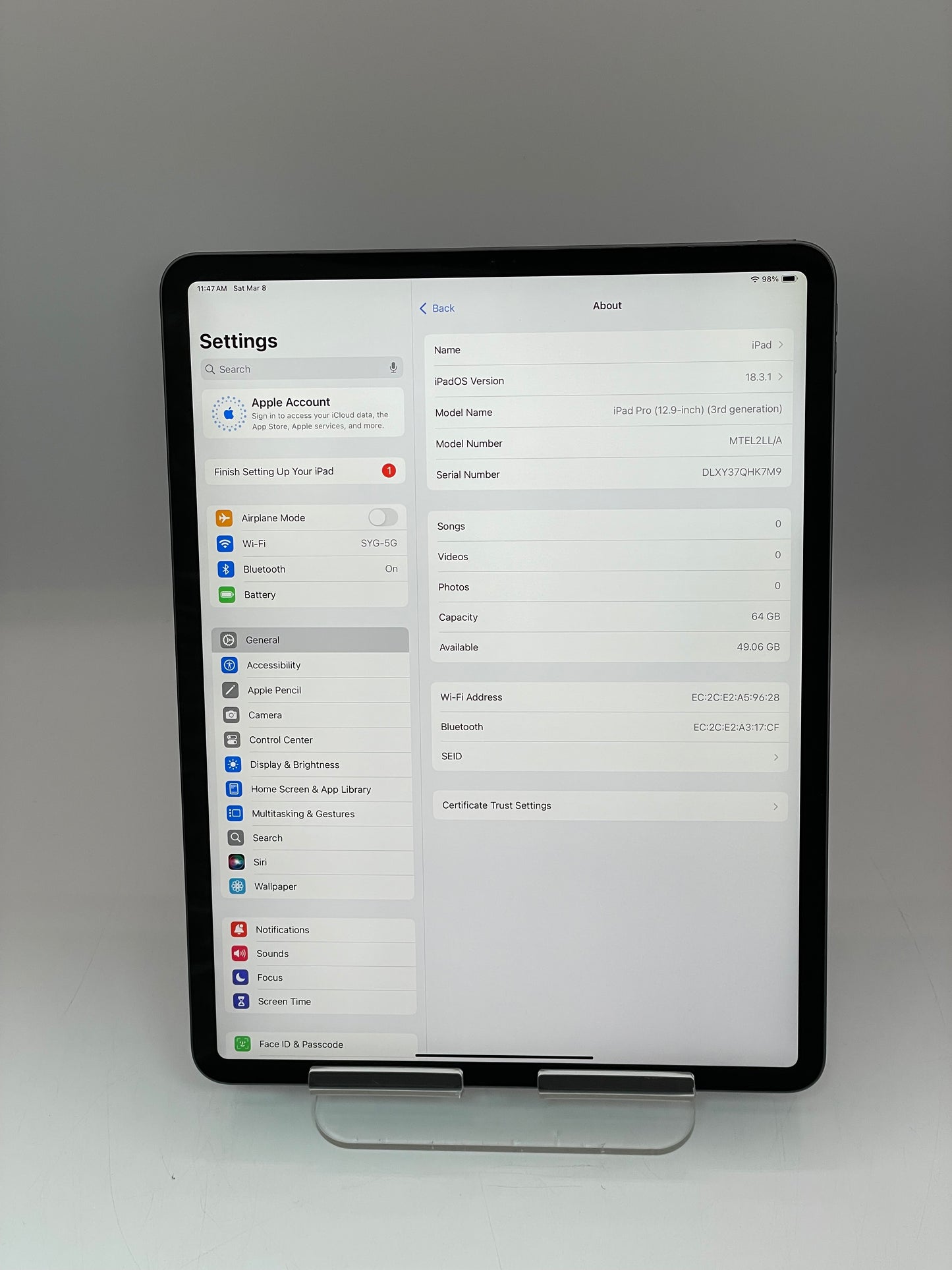 Apple iPad Pro 12.9-inch (3rd generation) 64 GB, Wi-Fi - Space Gray - Excellent