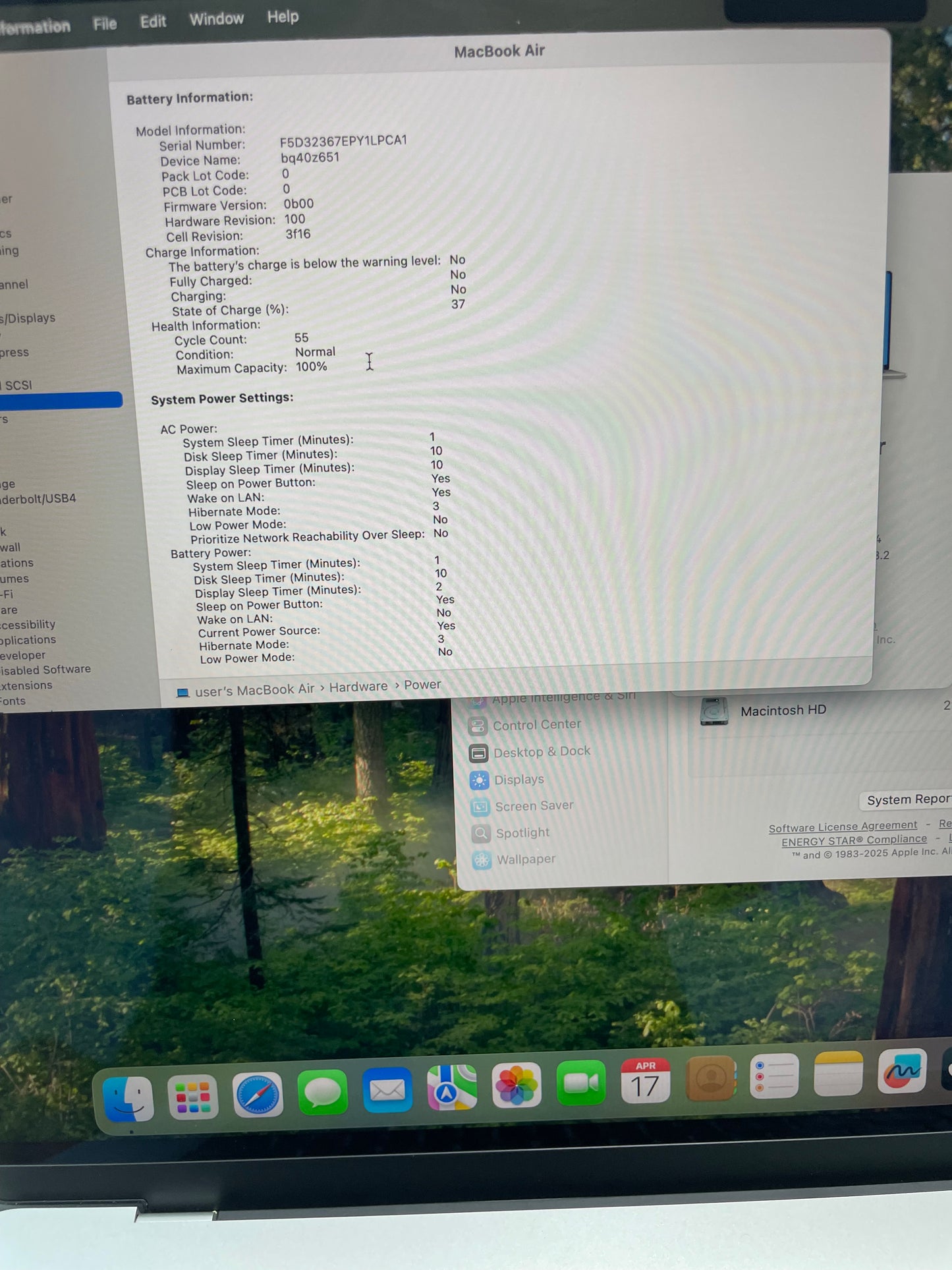 2023 Apple MacBook Air 15" (256GB SSD, M2, 8GB) Laptop - MQKP3LL/A Battery Cycle Count 55