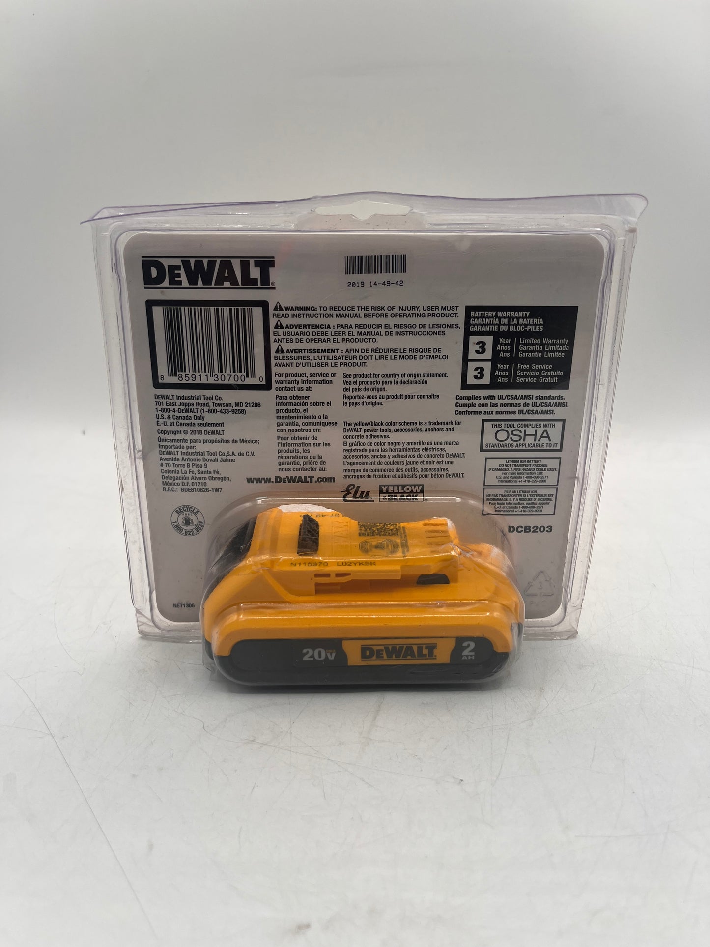 DeWalt DCB203 Power Tool Battery - Yellow