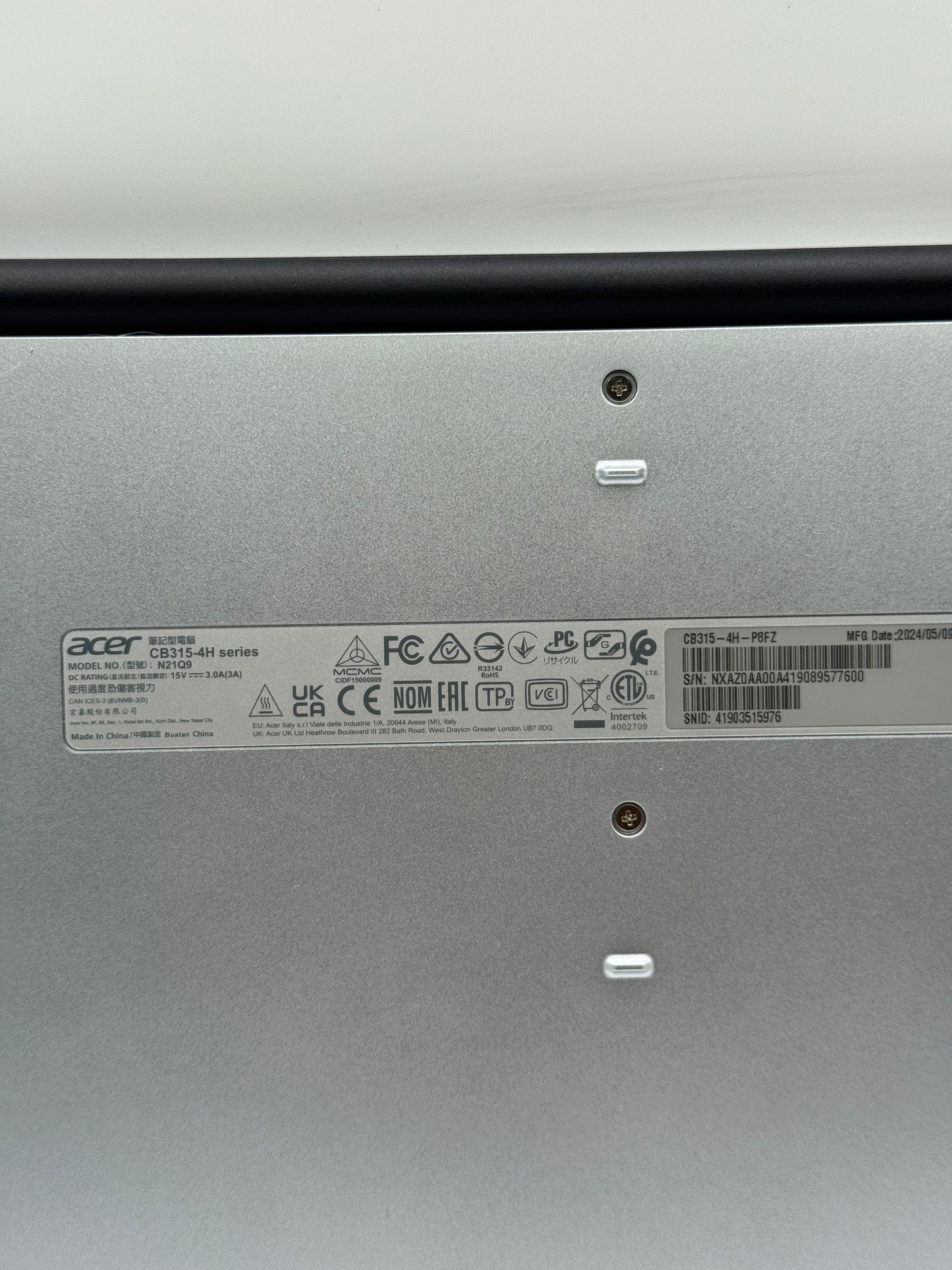 Acer Chromebook CB315-4H Model #: N21Q9 Tested Free Shipping
