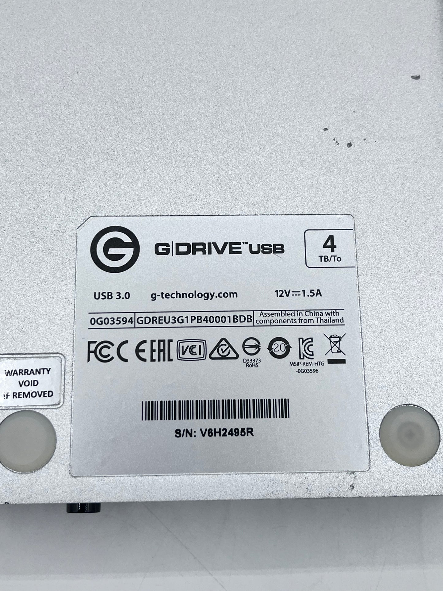 G-Technology G-DRIVE 4TB External HDD FireWire USB3 0G03594/no Power adapter