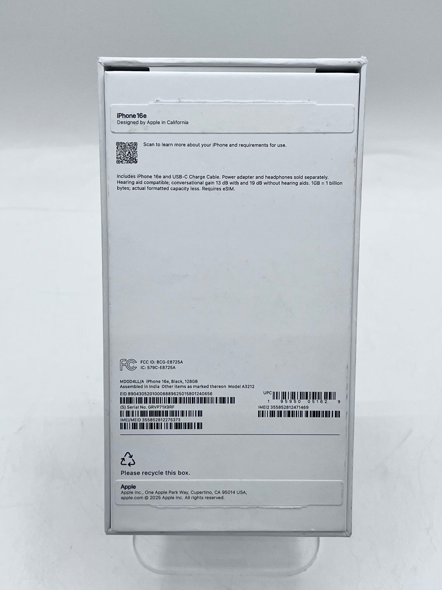 Verizon Apple iPhone 16e 6.1" 128GB 8 GB A3212 MD0D4LL/A - Black BH 100%