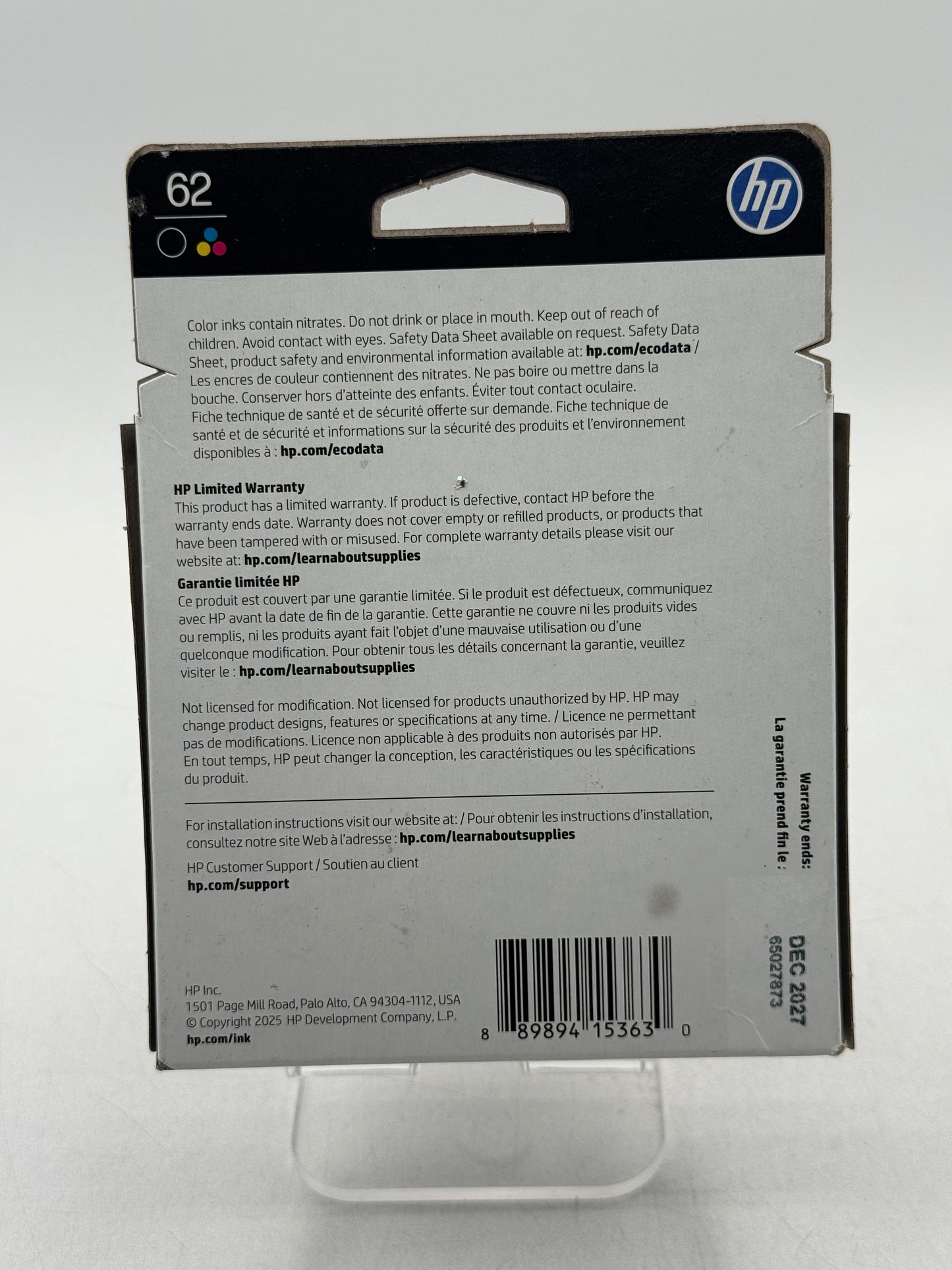HP Genuine 62 Black & Tri-Color Ink Cartridges 2 Pack N9H64FN New In Box Free Shipping