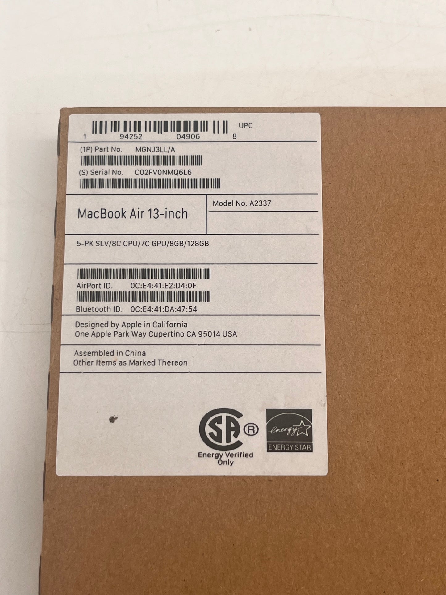 2020 Brand New Sealed Apple MacBook Air 13" M1 A2337 8GB 128GB Silver Remotely Managed READ
