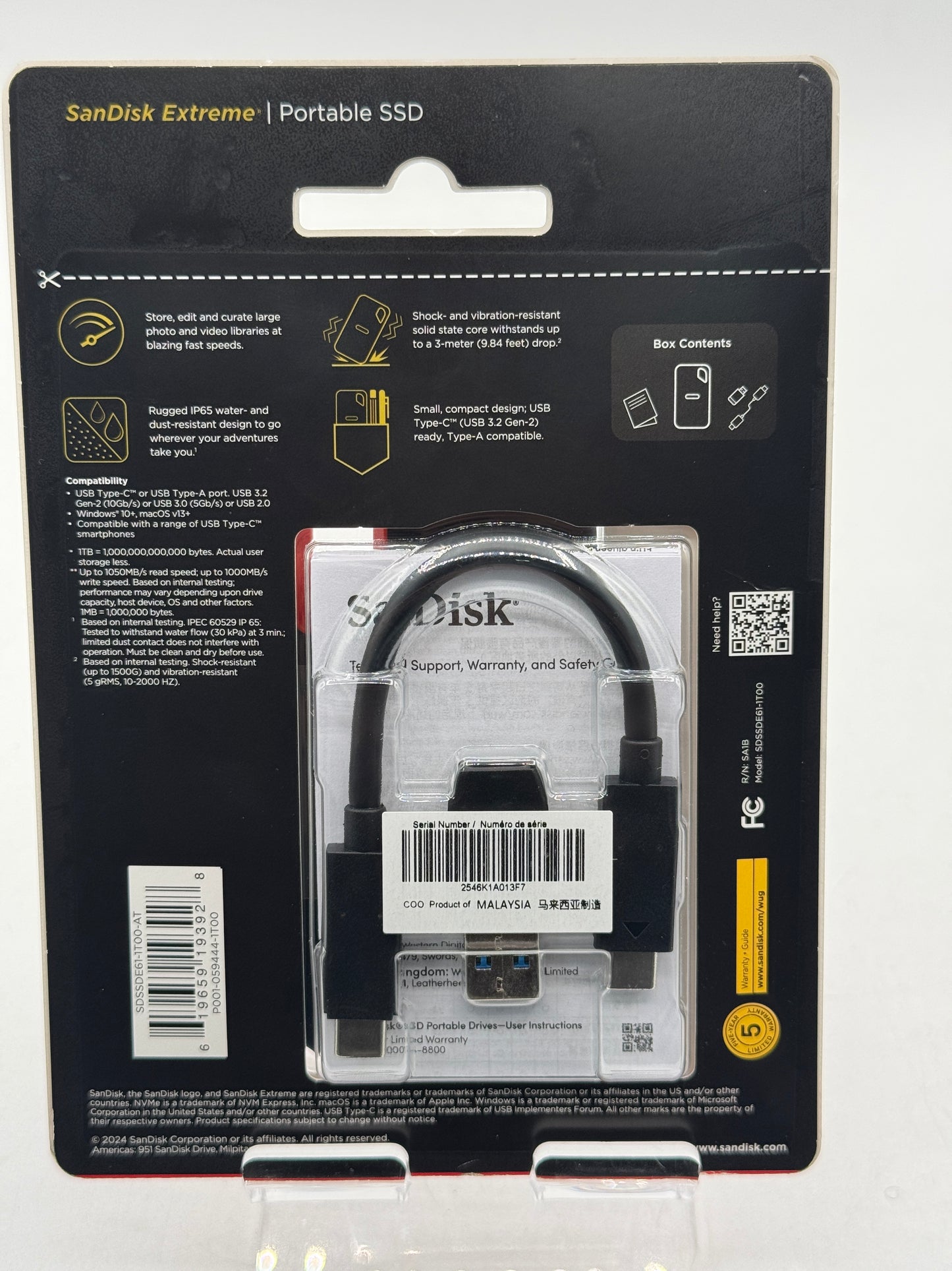 SanDisk Extreme V2 1TB USB-C Portable External SSD (SDSSDE61-1T00-G25)