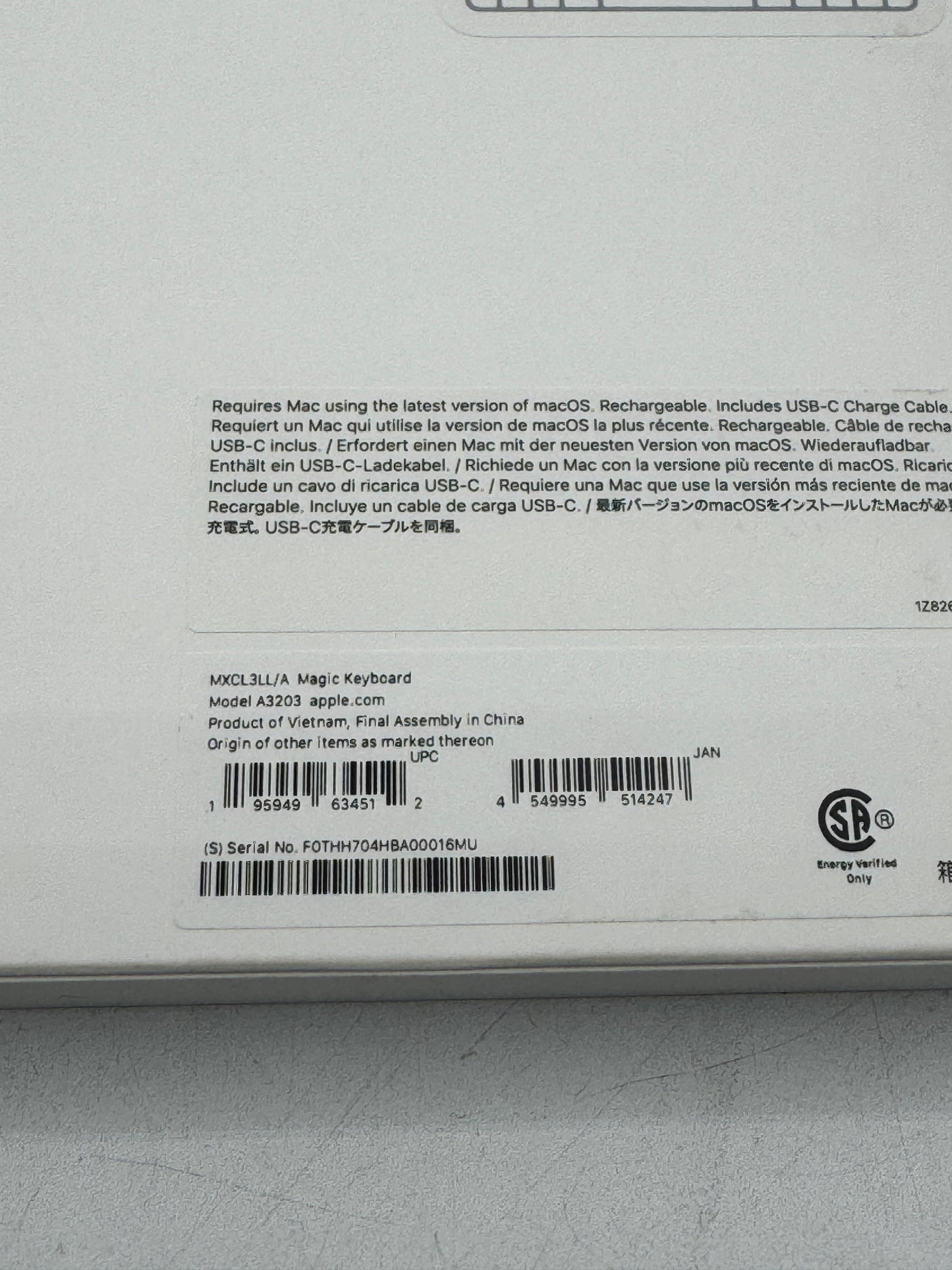 Apple Magic Keyboard (Brand New Sealed) - White - A3203 - MXCL3LL/A .-USB-C