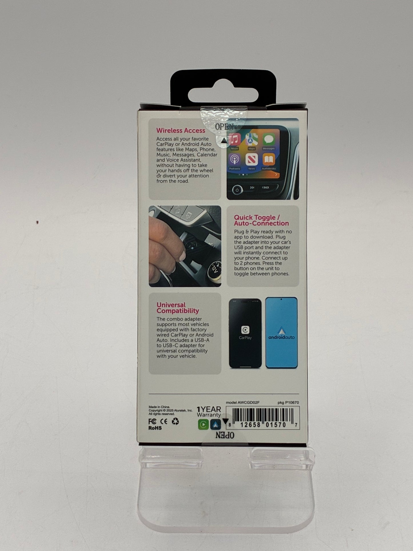 Aluratek Apple CarPlay and Android Auto Combo Wireless Car Adapter