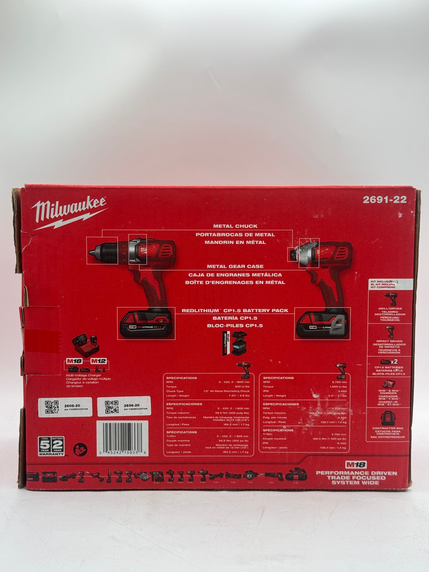 Milwaukee M18 2691-22 Drill/Driver & Impact Kit, 2 Batteries, Charger, Li-Ion