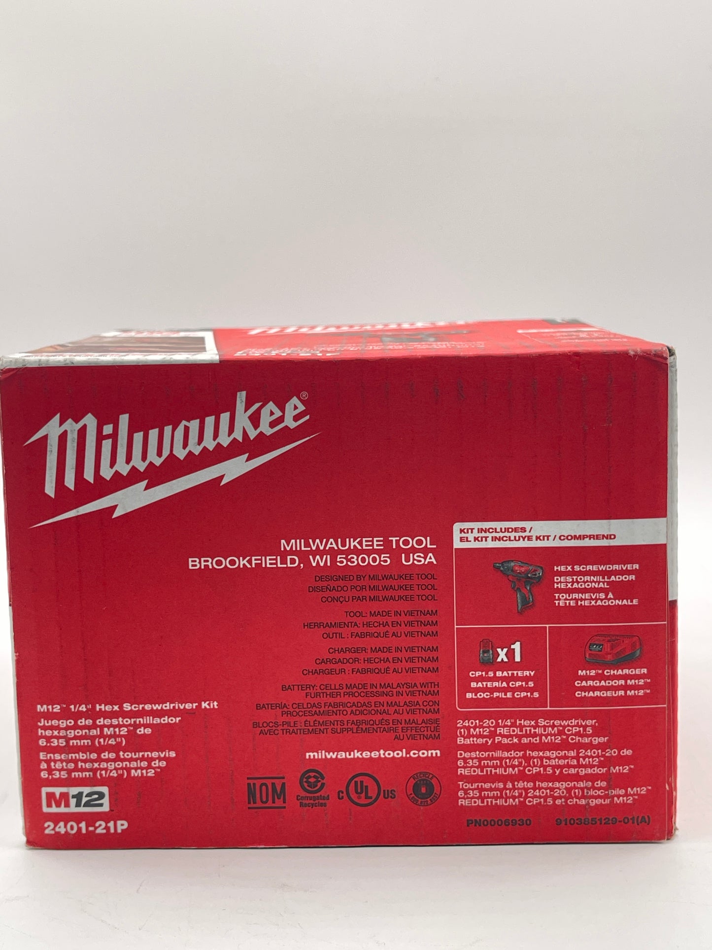 Milwaukee M12 Cordless 1/4" Hex Screwdriver 2401-21P W/Battery and M12 Charger