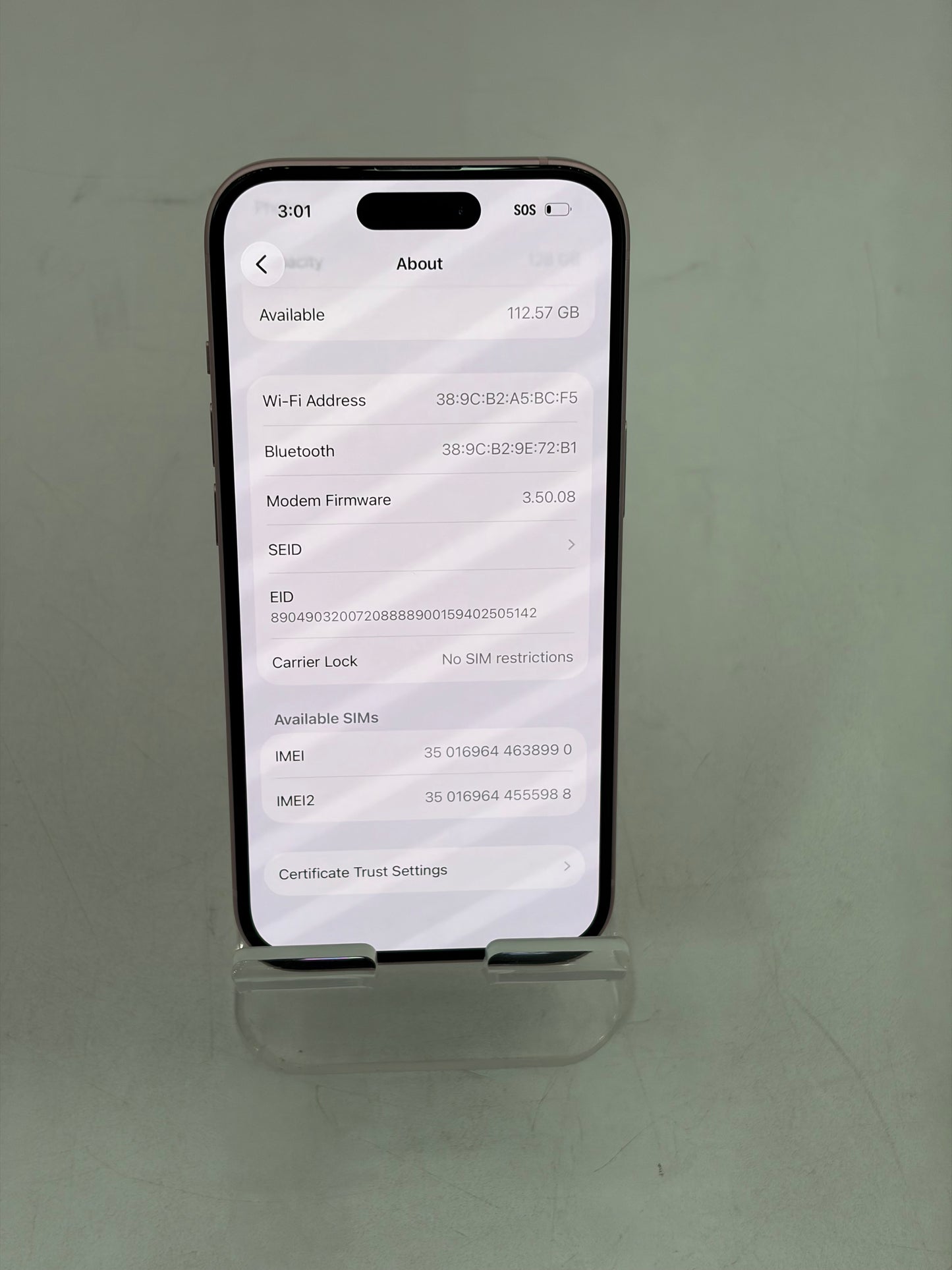 Unlocked Apple iPhone 15 128GB Pink A2846 MTLW3LL/A 83% BH