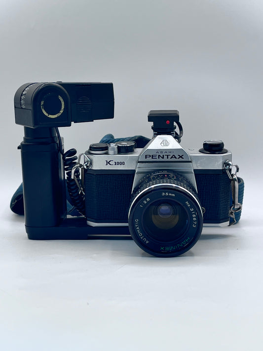 Asahi Pentax K1000 35mm Film Camera with Hanimex Lens and Flash Bundle