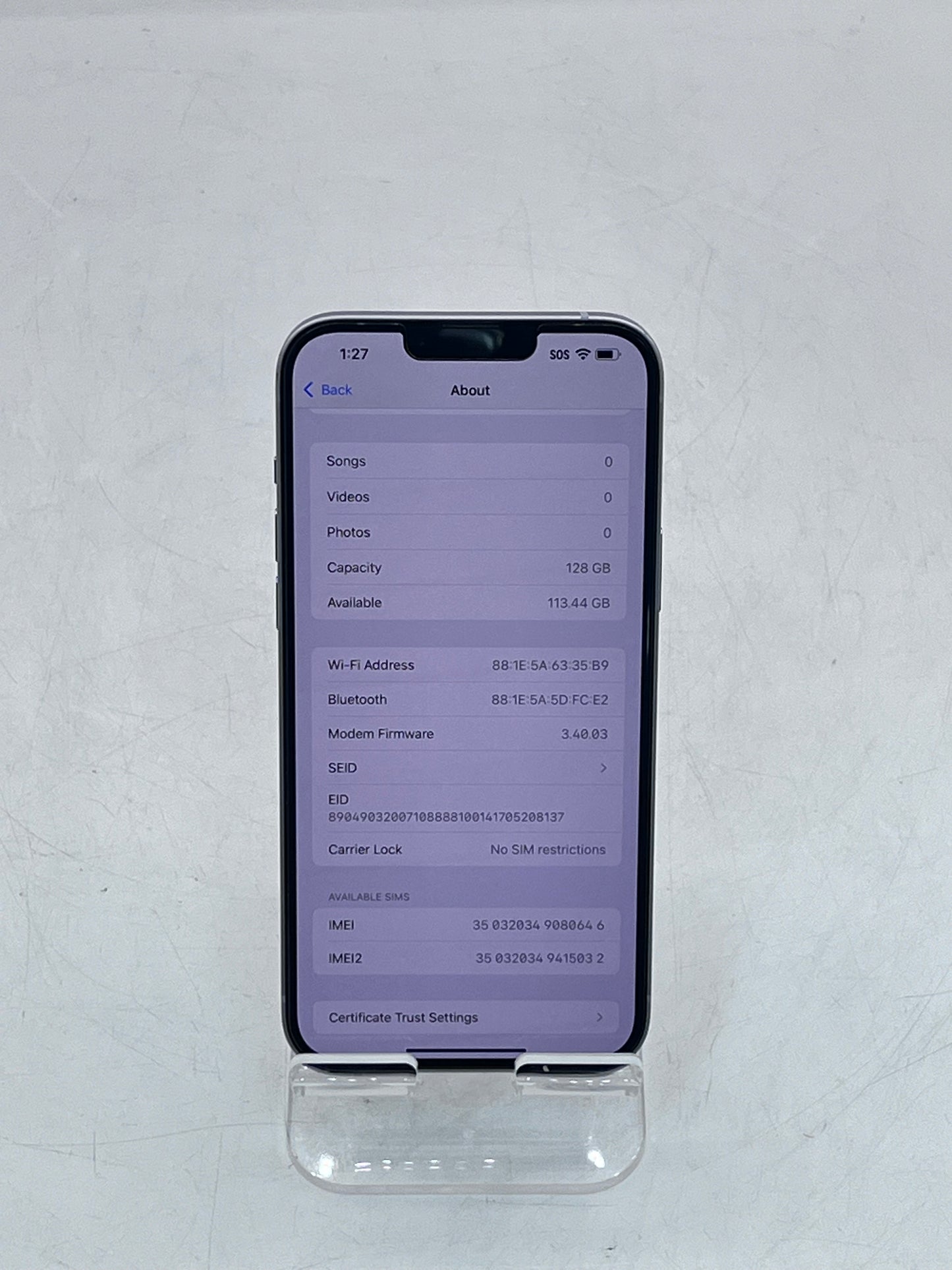 Used Apple iPhone 14 Plus - A2632 MQ3U3LL/A- 128GB - Purple - Clean IMEI