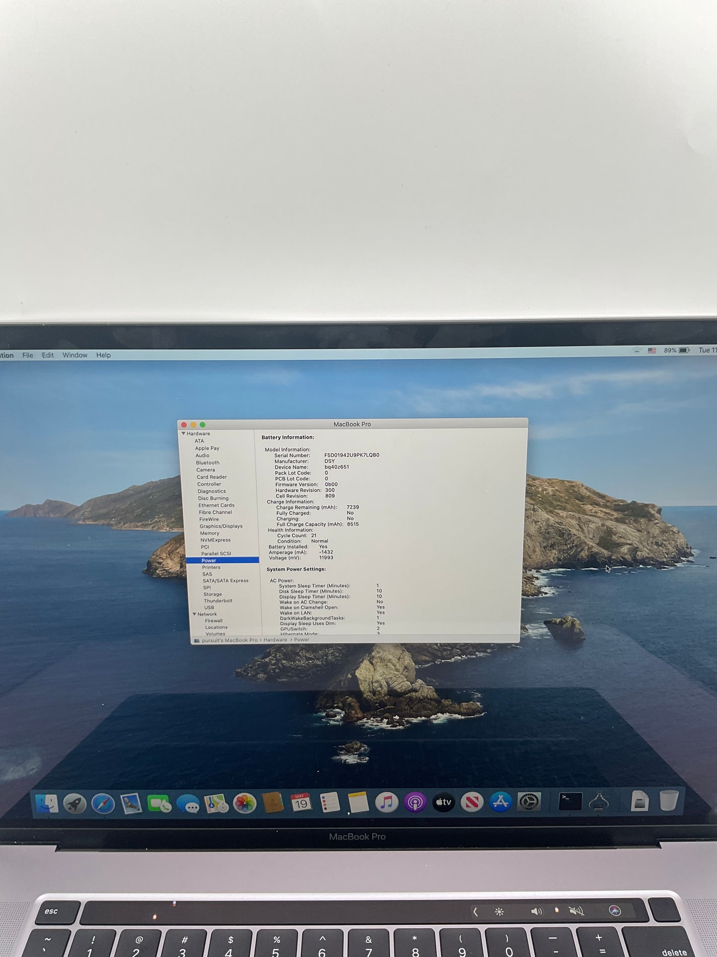 2019 Apple MacBook Pro 16" A2141 2.3GHz Core i9 16GB RAM 512GB SSD Silver