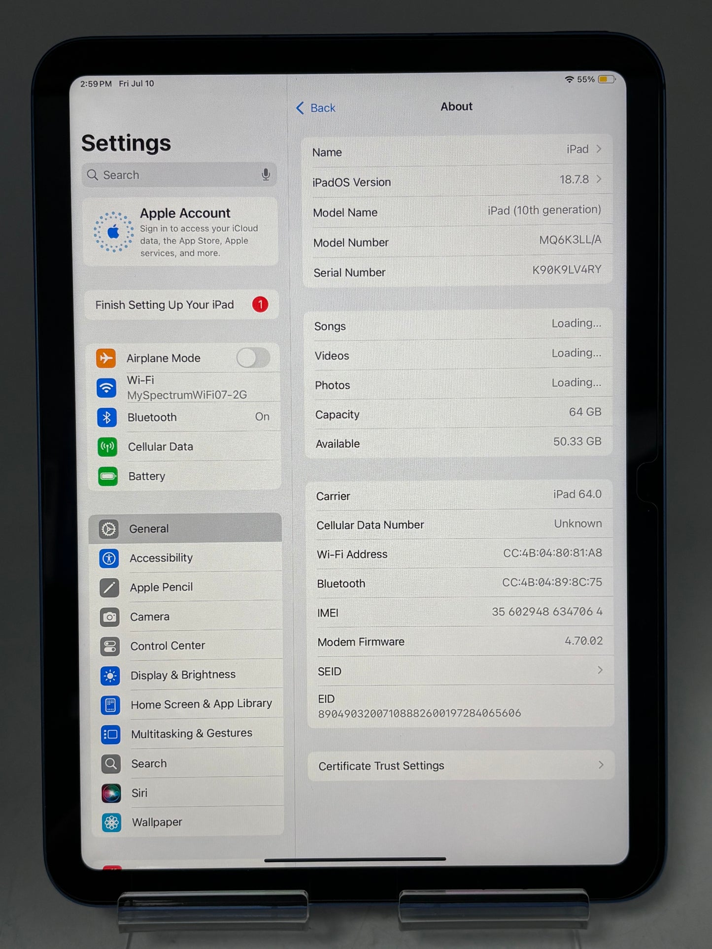 Unlocked Apple iPad 10th Gen 64GB A2757 MQ6K3LL/A Blue Free Shipping
