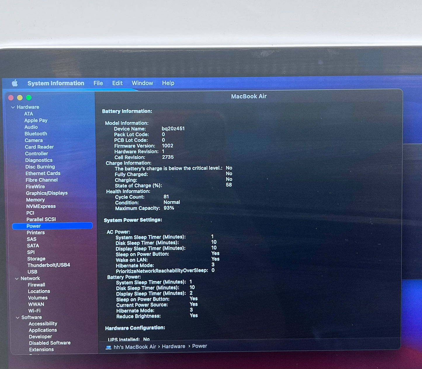 2020 Apple MacBook Air 13.3" M1 7C 8GB 128GB A2337 REMOTELY MANAGED 81 CC