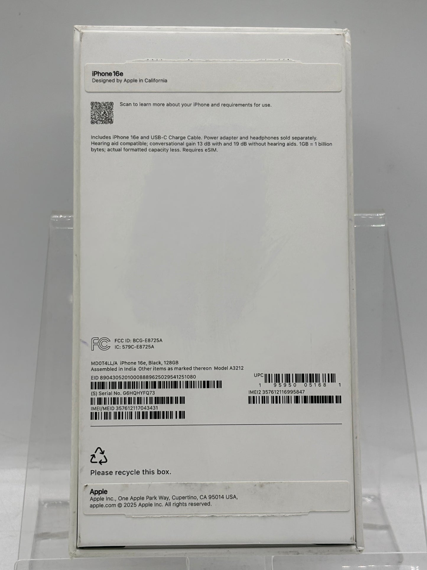 T-Mobile Apple iPhone 16e 128GB A3212 MD0T4LL/A Black Battery Health 100%