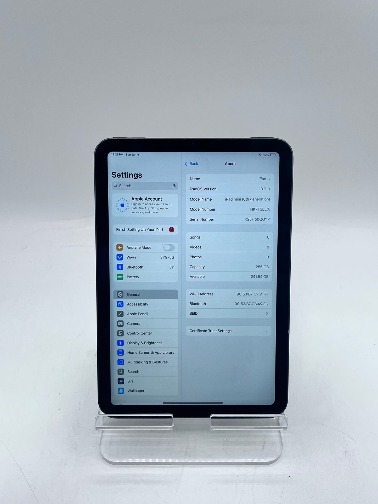 WiFi Only Apple iPad Mini 6th Gen 256GB A2567 MK7T3LL/A Space Gray