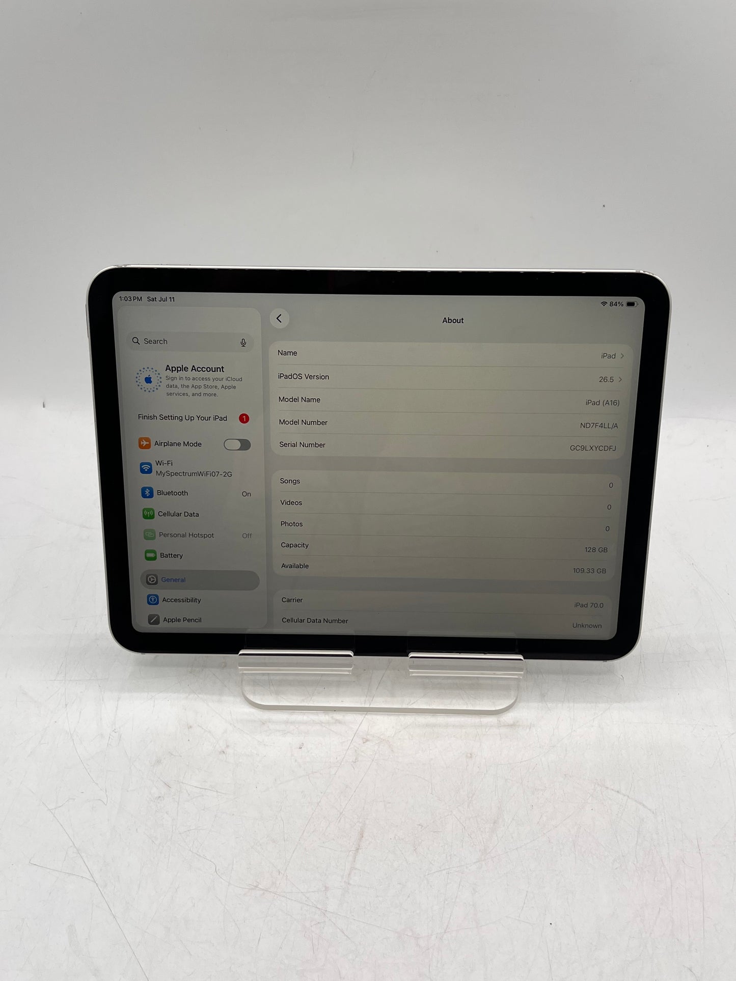 Unlocked Apple iPad A16 A3355 ND7F4LL/A 128GB WiFi + Cellular Silver Tablet