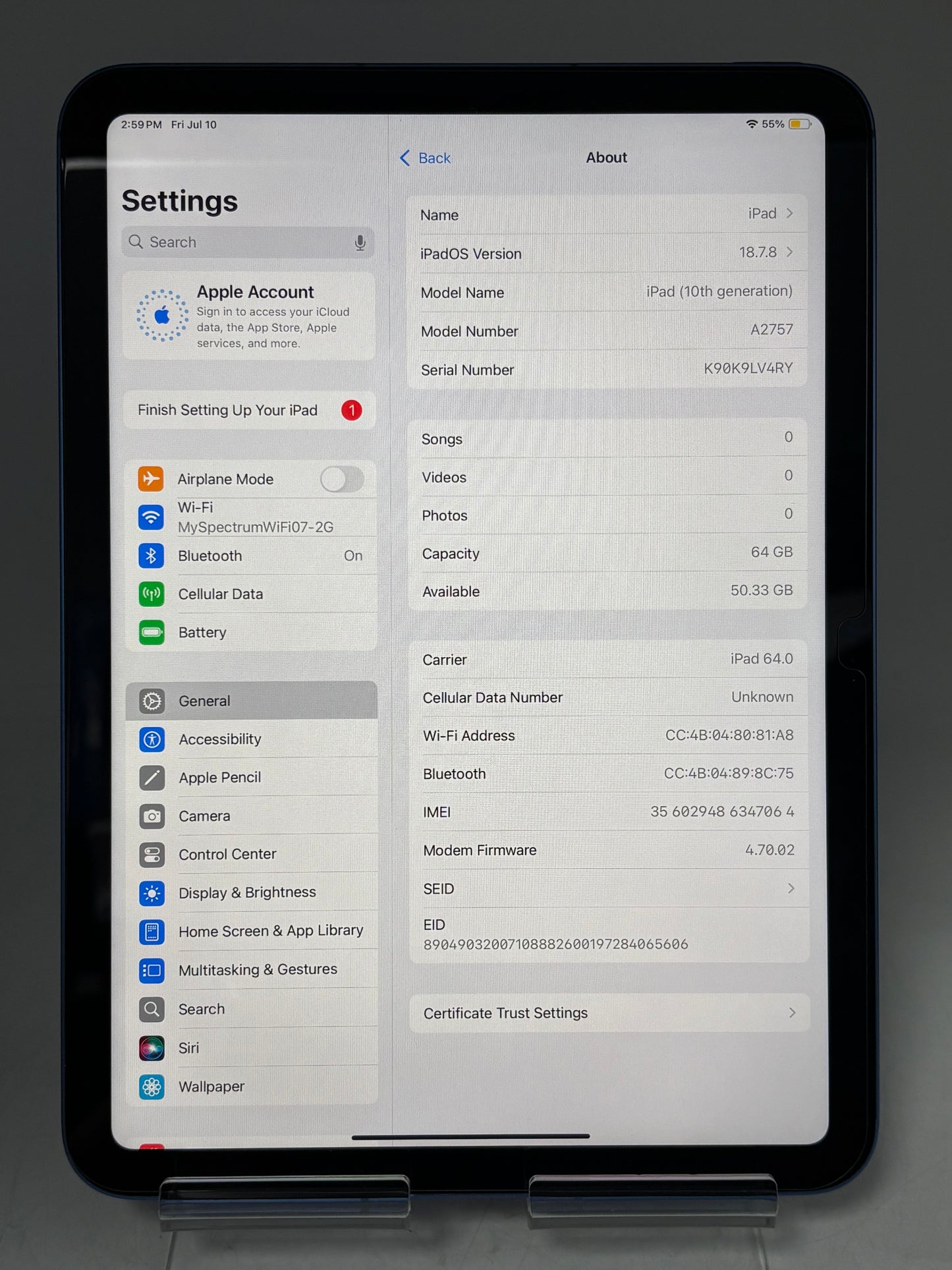 Unlocked Apple iPad 10th Gen 64GB A2757 MQ6K3LL/A Blue Free Shipping