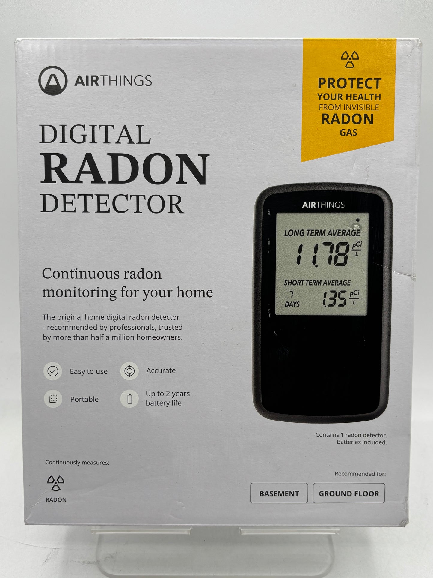 Airthings 2350 Battery Operated Digital Radon Detector New Black Free Shipping
