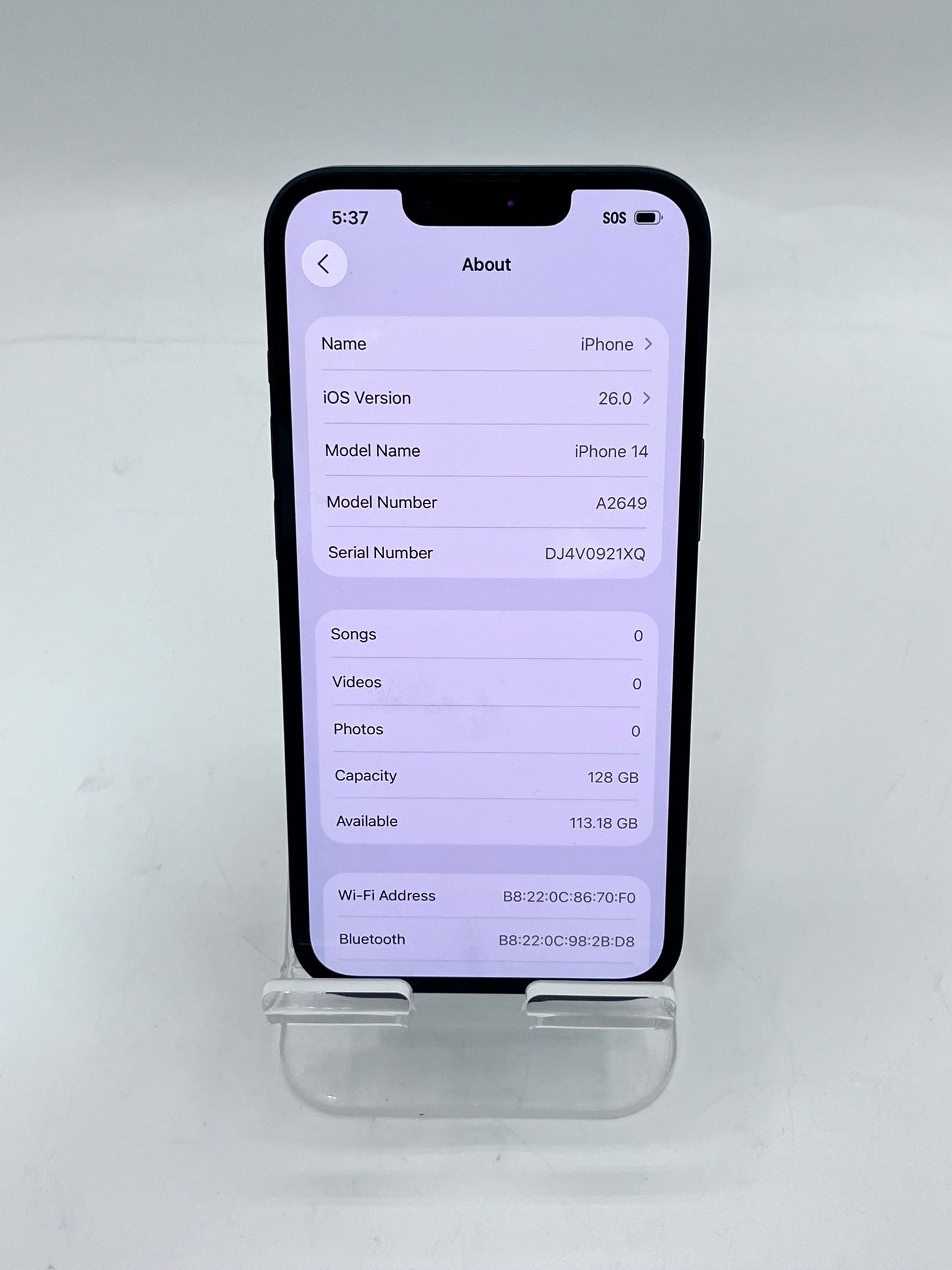 Apple iPhone 14 6.1" 128GB MPUA3LL/A A2649 100% BH - Black READ