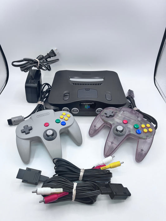 Nintendo 64 Console OEM 2 Controllers Blue Gray & Cords N64 Tested Working