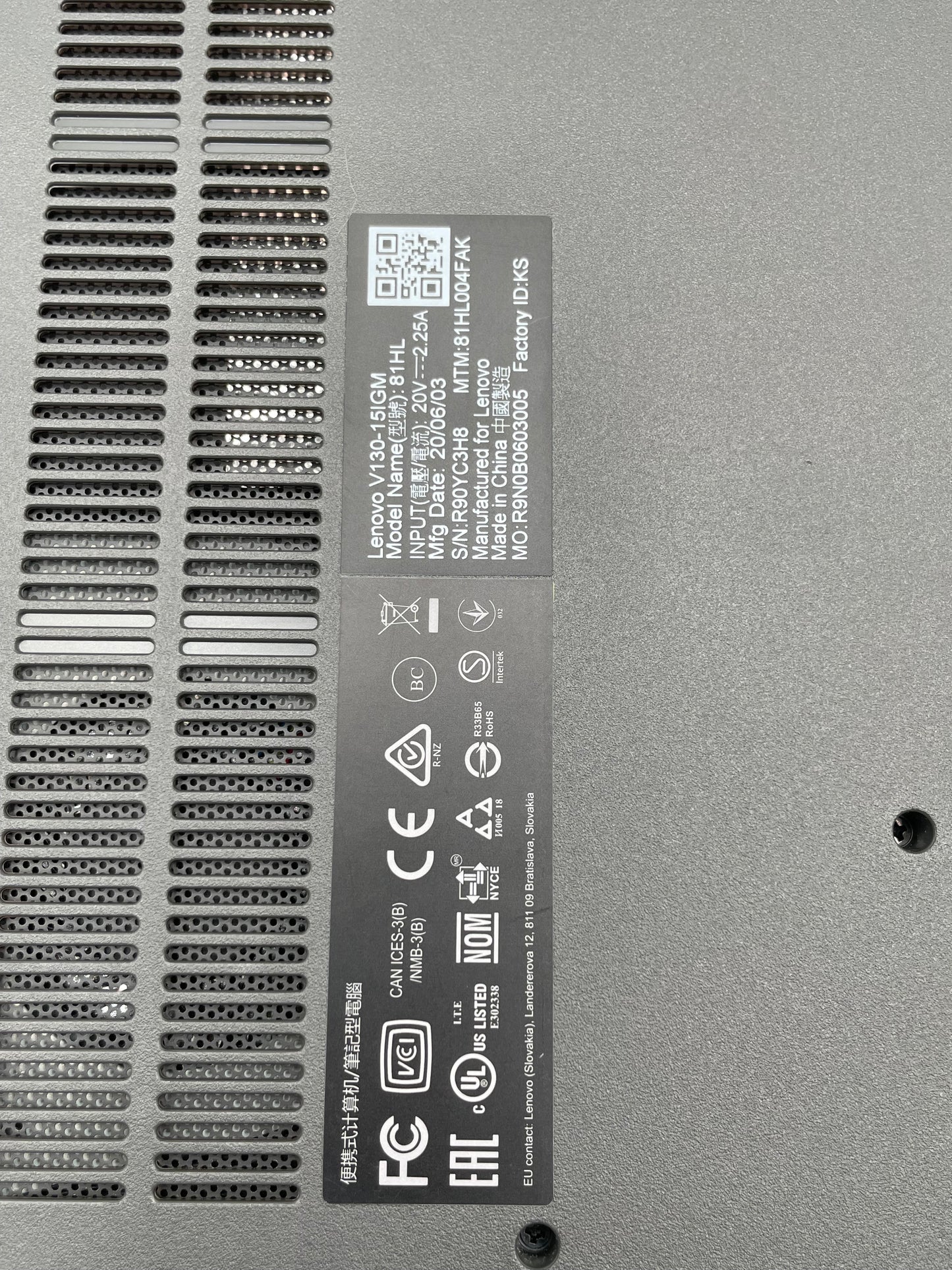 Lenovo V130-15IGM Laptop - Intel Celeron, 1TB HDD, 4GB RAM - Gray - Used