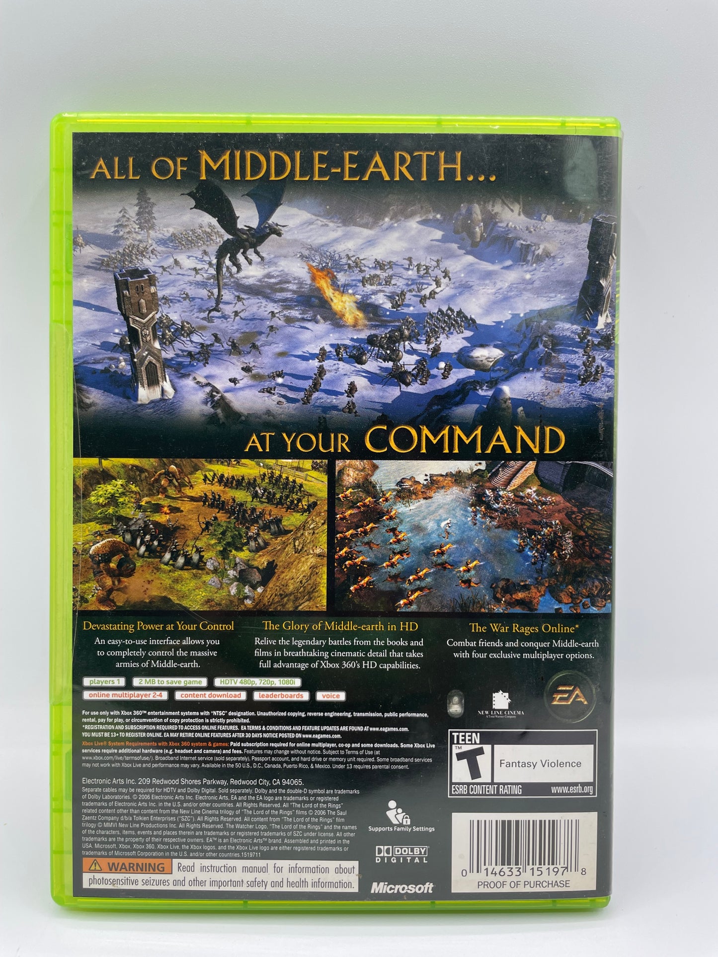Xbox 360 Lord of the Rings: Battle for Middle Earth II - Used with Box