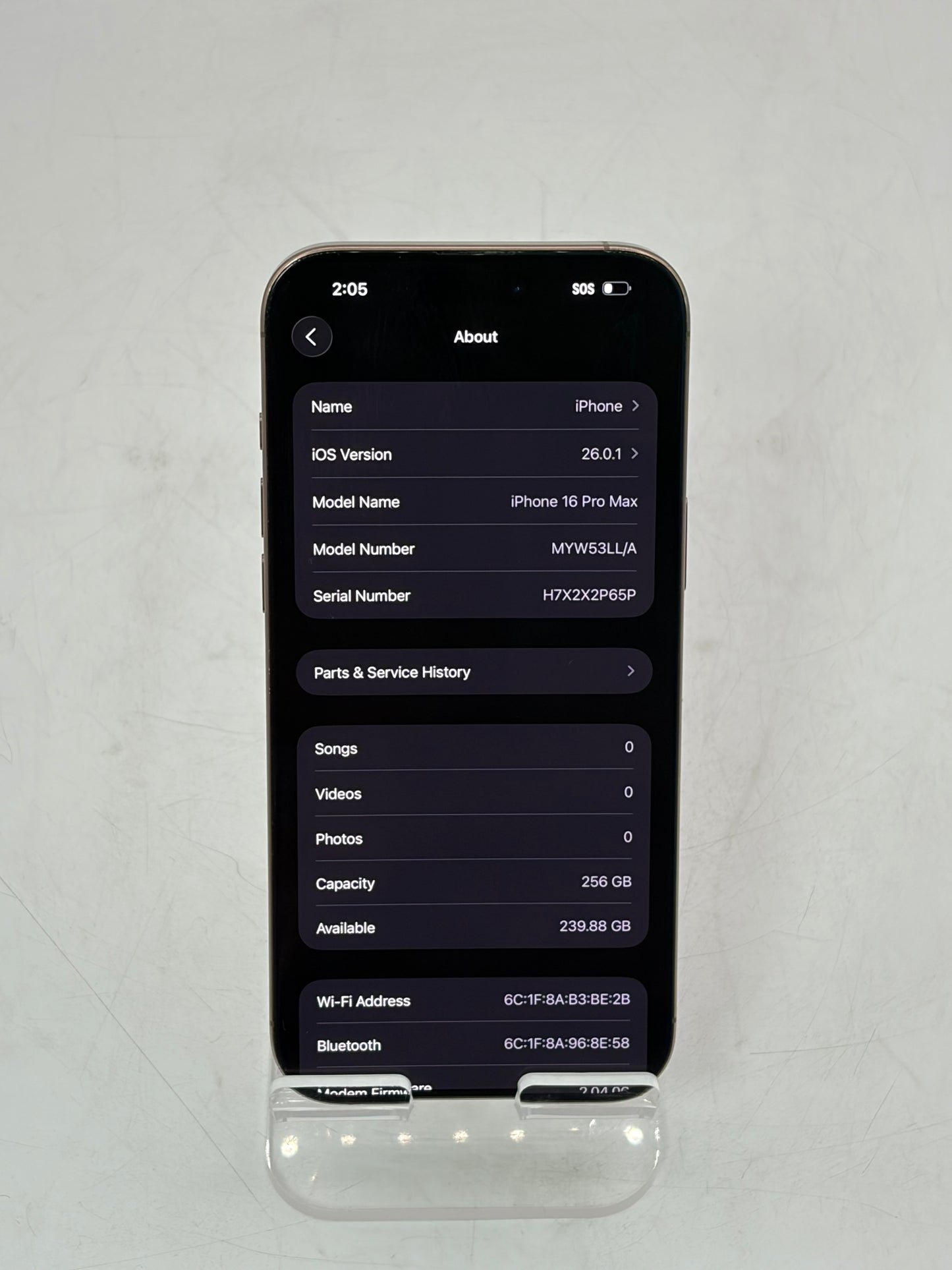 Unlocked Apple iPhone 16 Pro Max 256GB Desert Titanium A3084 MYW53LL/A 96% BH