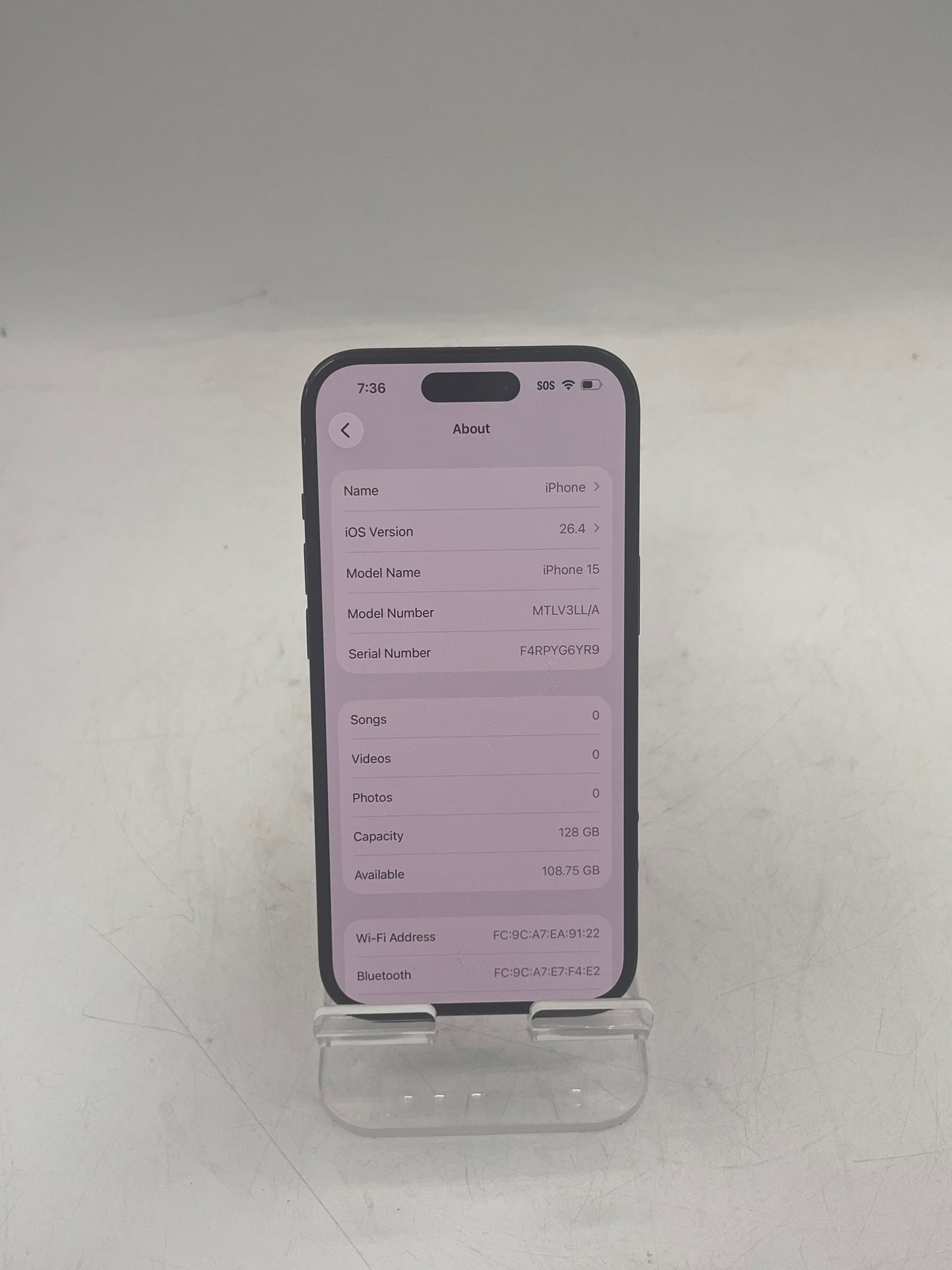 Unlocked Apple iPhone 15 MTLV3LL/A A2846 128GB Black 87% BATT
