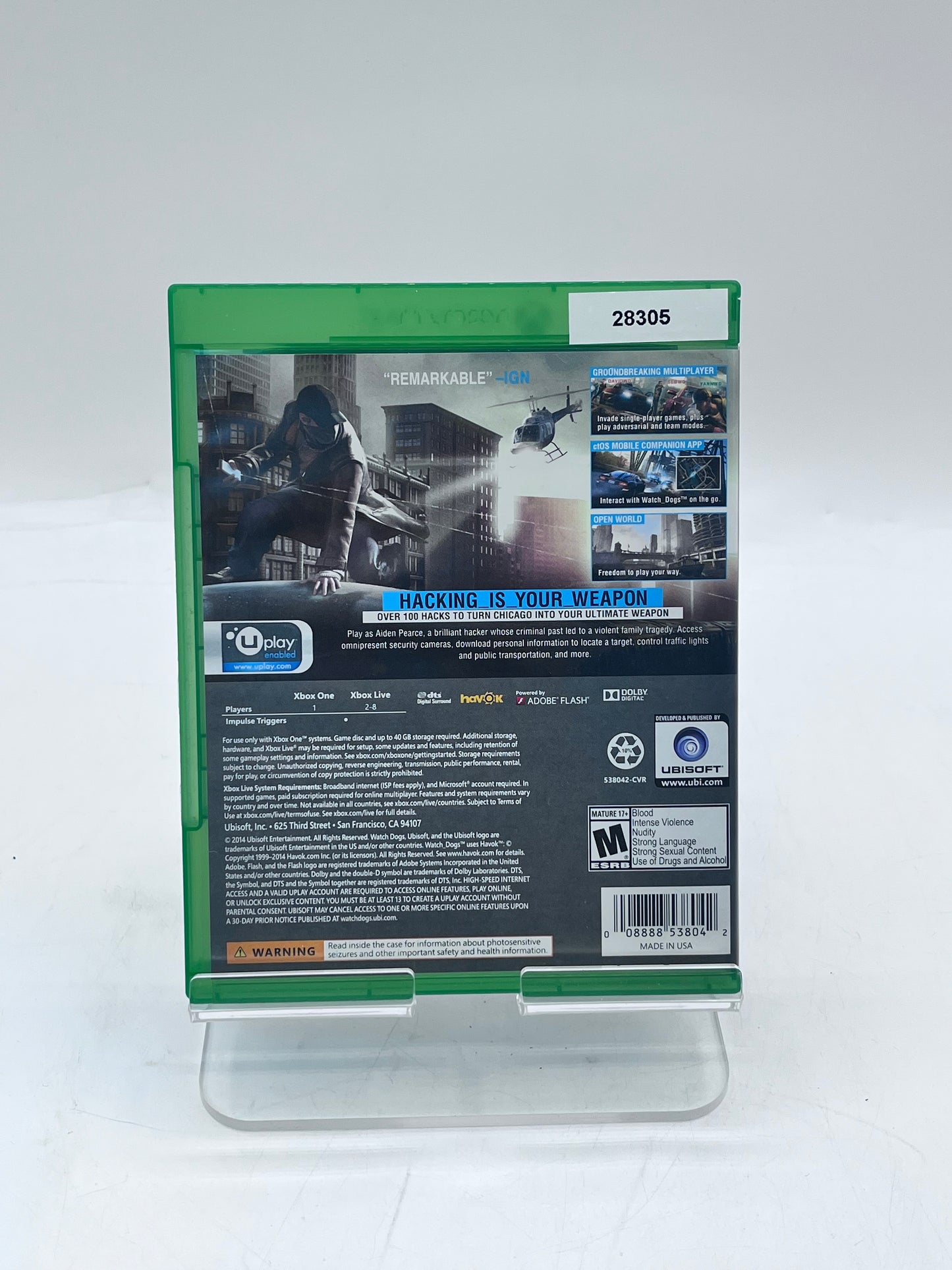 Xbox One Watch Dogs Video Game Free Shipping!