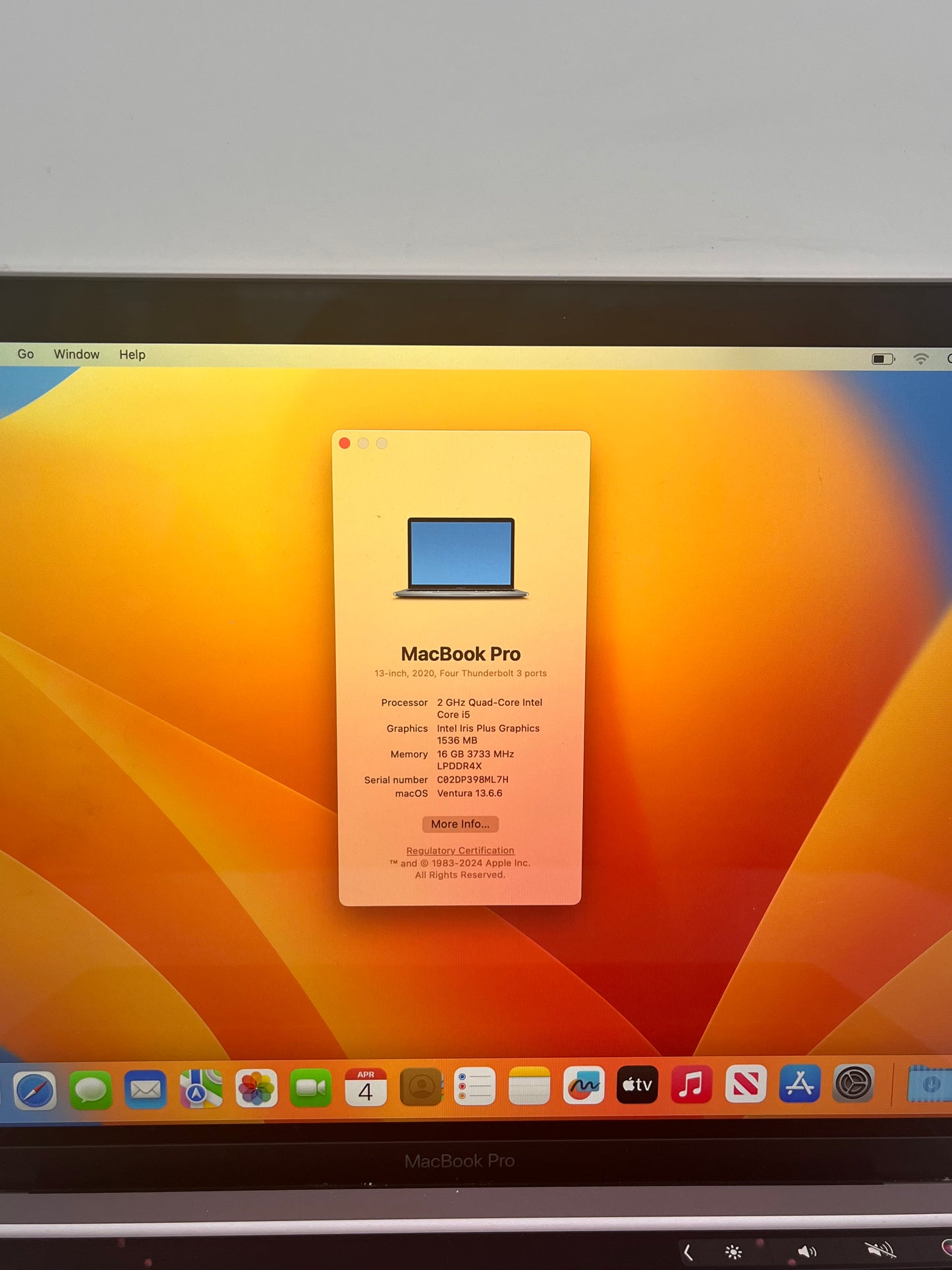 Apple MacBook Pro 13-inch A2251 2020  Core i5 16GB RAM 512GB Space Gray
