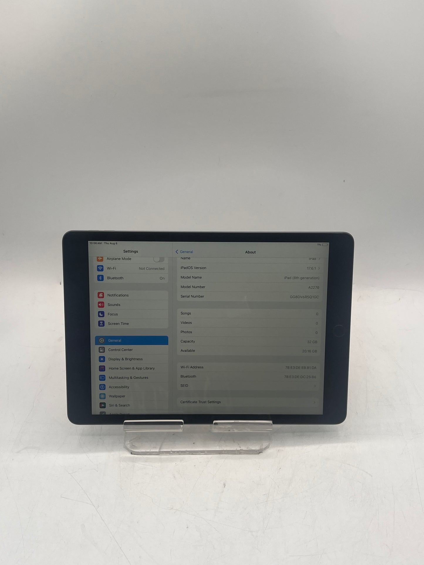 Apple iPad (8th Gen) A2270 2020 128GB Wi-Fi Only Tablet - Black