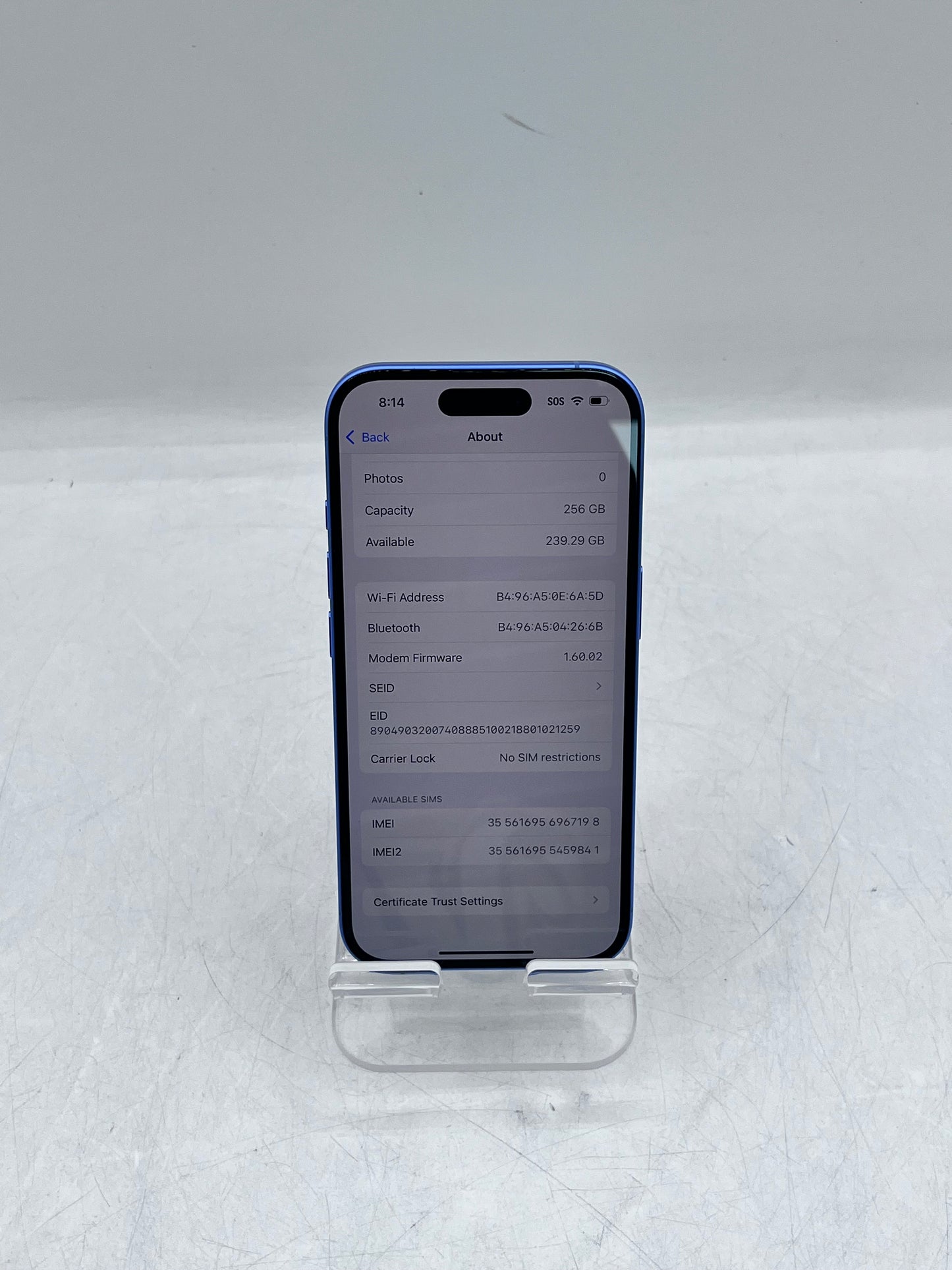 Unlocked Apple iPhone 16 256GB A3081 MYAR3LL/A 100% BH - Blue