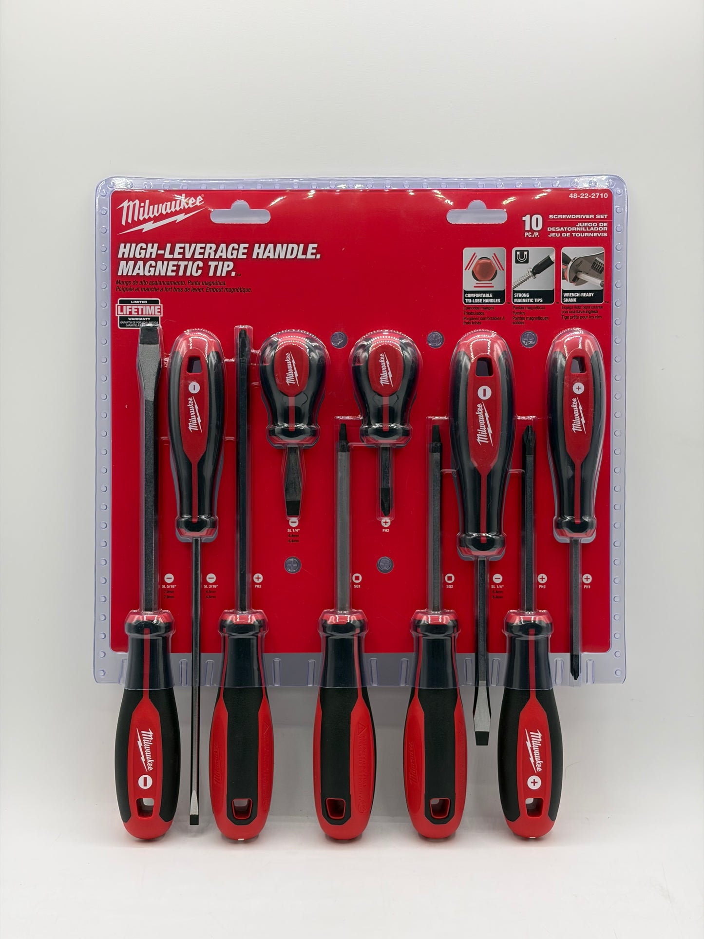 Milwaukee 10 Piece Screwdriver Set High-Leverage Handle Magnetic Tip 48-22-2710