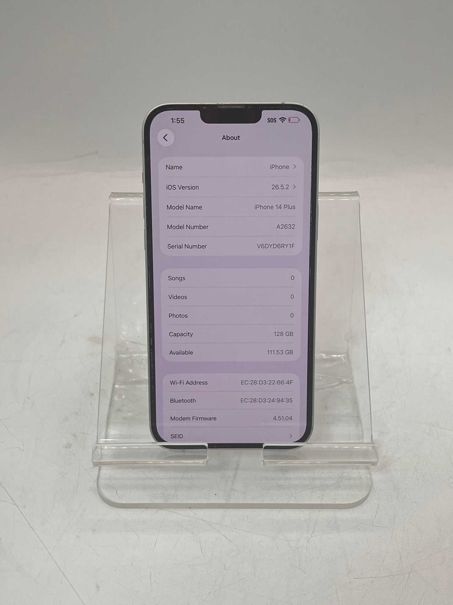Unlocked Apple iPhone 14 Plus MQ3U3LL/A A2632 128GB Purple Smartphone 86% BATT