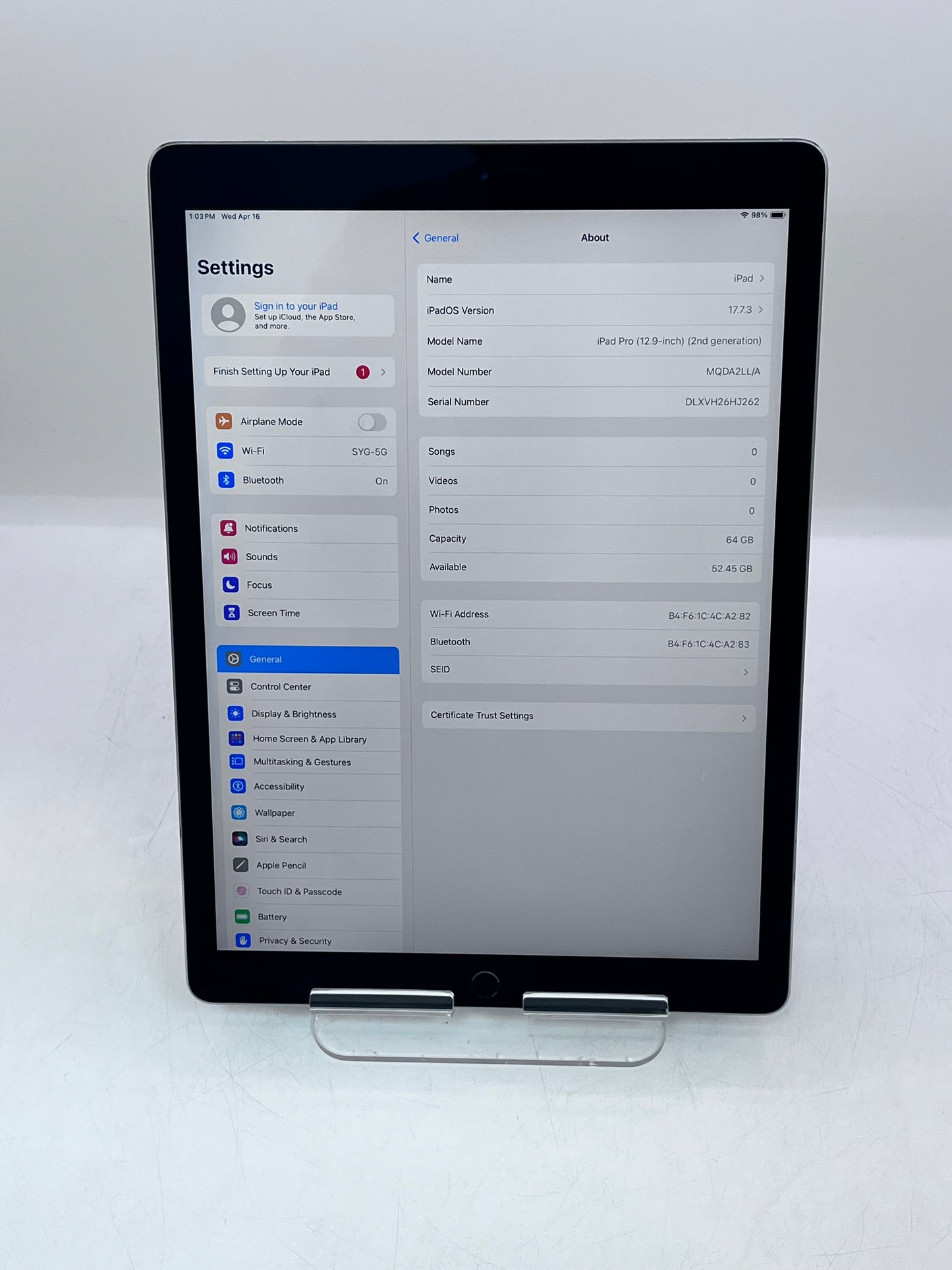 Apple iPad Pro (2nd Gen, 12.9-inch) A1670 - 64GB Space Gray - Used