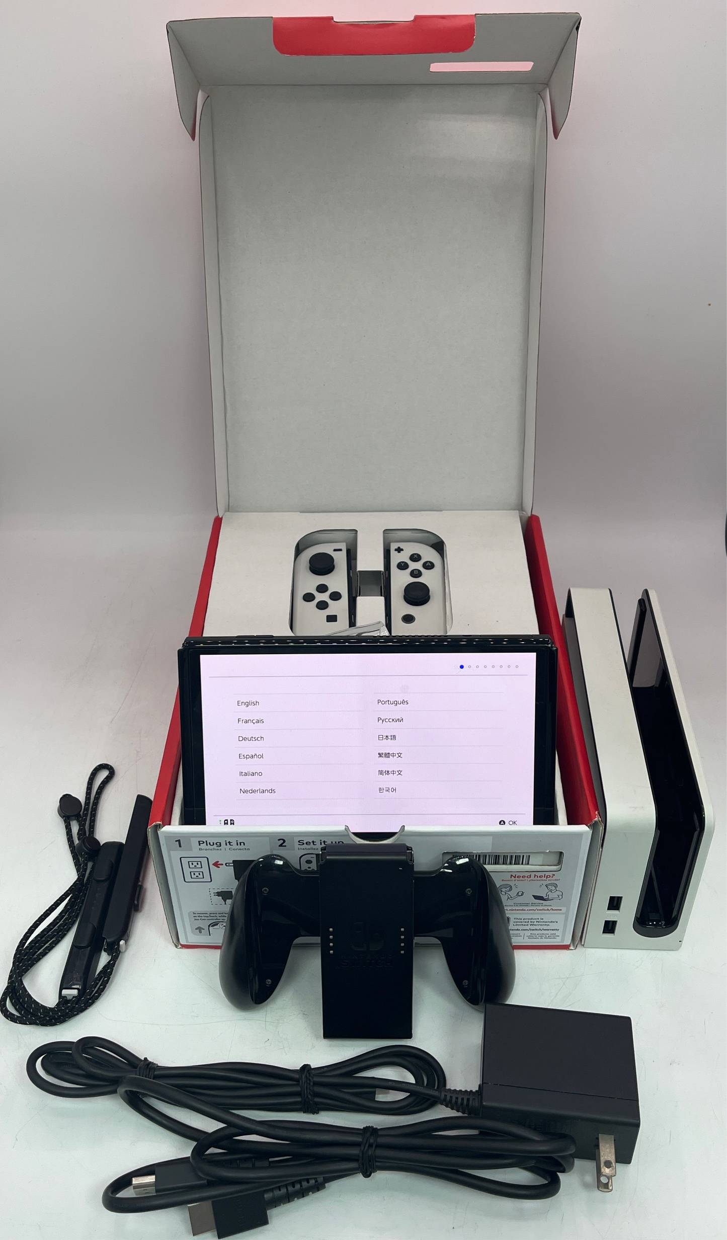 Nintendo Switch Oled w/ Case Bundle and Box - White Joycon - Clean and Tested