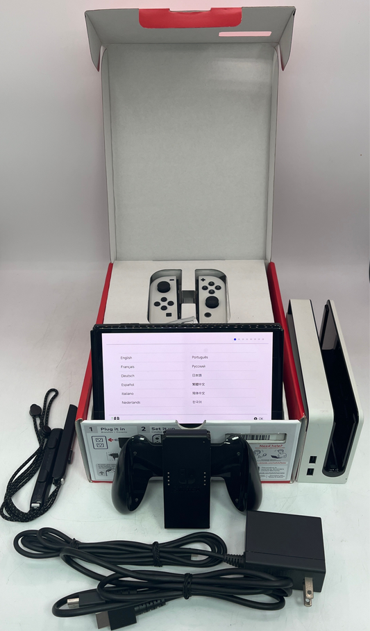 Nintendo Switch Oled w/ Case Bundle and Box - White Joycon - Clean and Tested