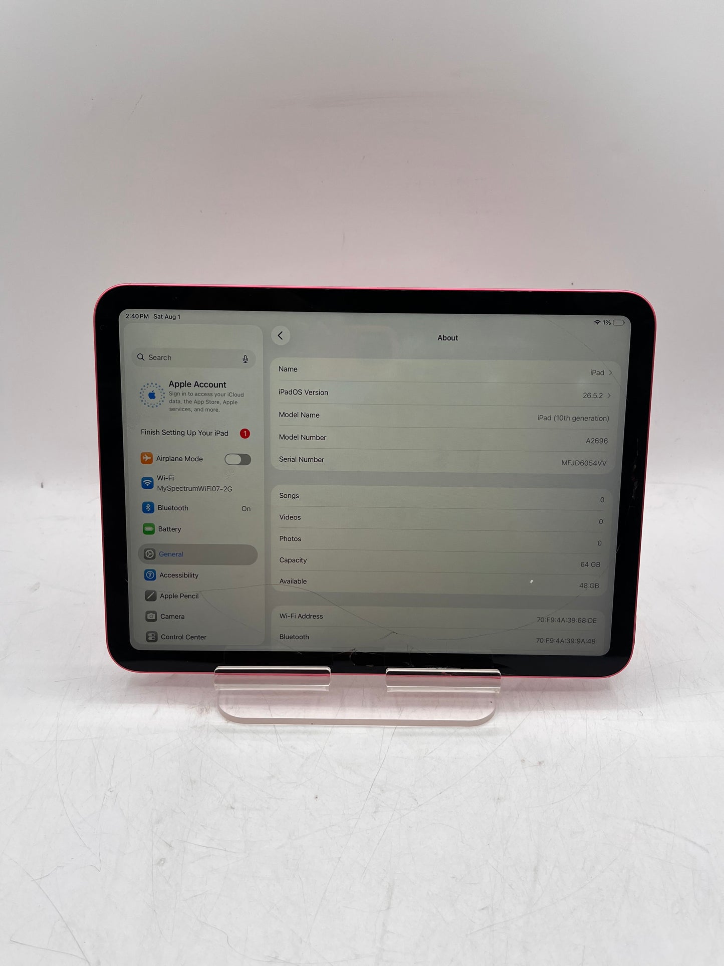 Apple iPad (10th Gen) A2696 64GB Wi‑Fi Only Tablet - Pink