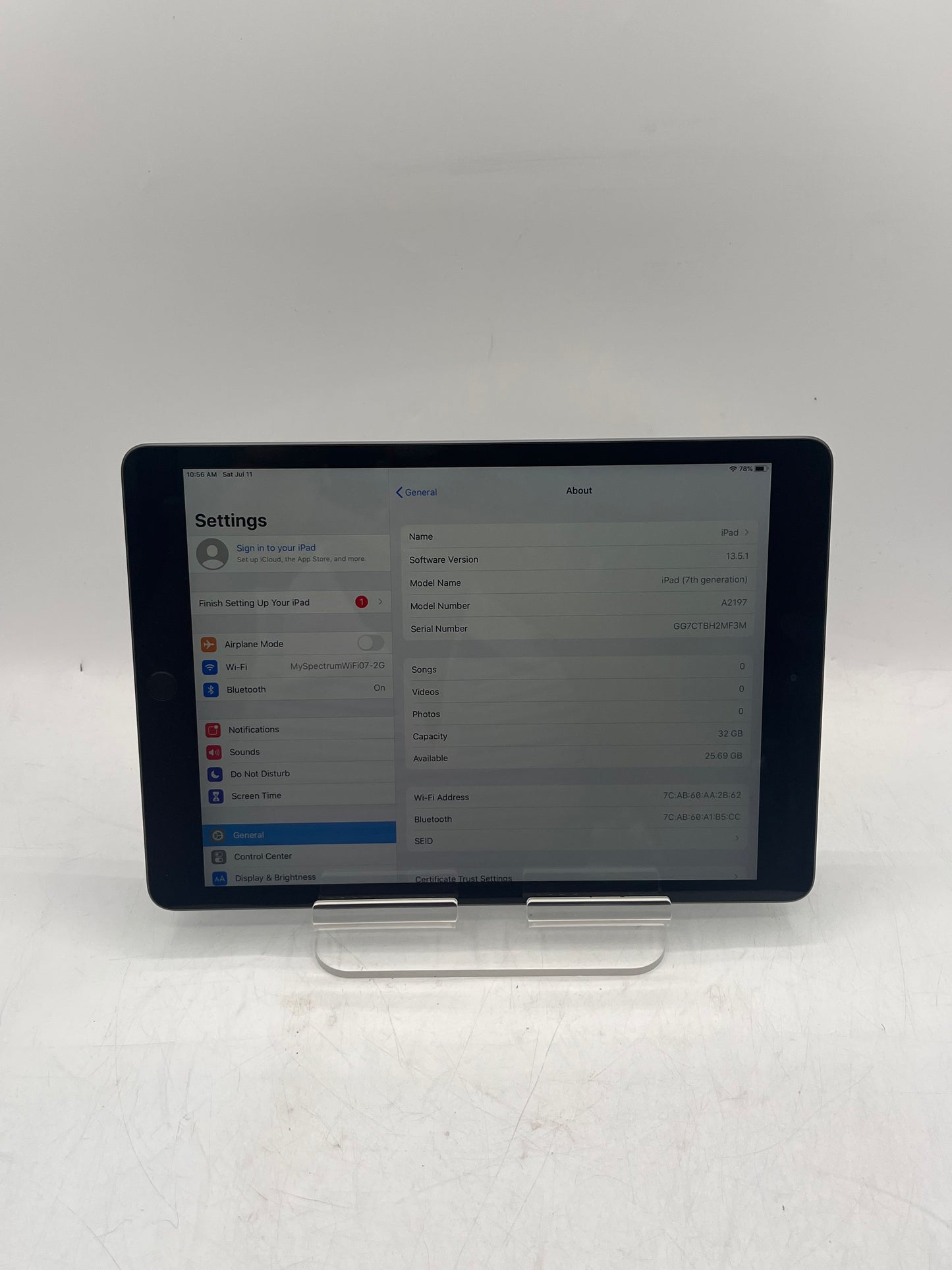 Wi‑Fi Only Apple iPad 7th Gen A2197 MW742LL/A 32GB  Space Gray Tablet