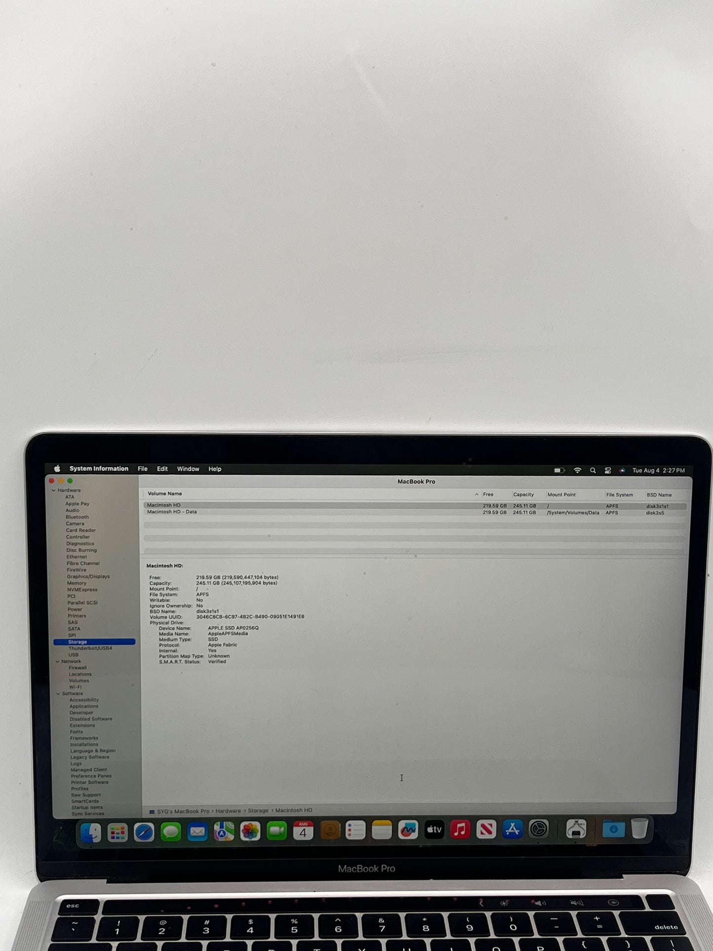 2020 Apple MacBook Pro 13" M1 8C GPU 3.2GHz 8GB RAM 256GB SSD A2338 Silver
