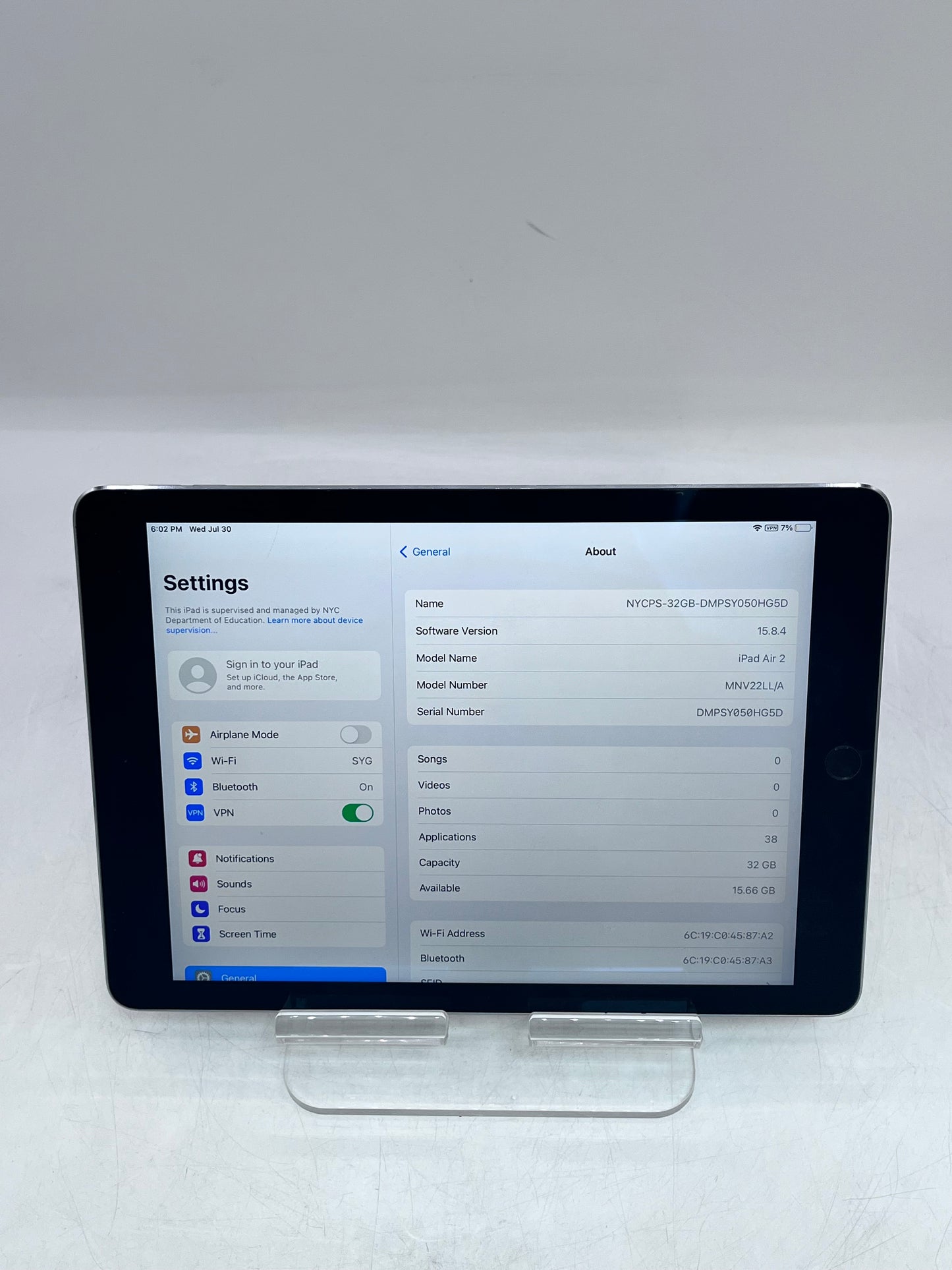 Remotely Managed Apple iPad Air (2nd Gen) A1566 MNV22LL/A 32GB - Space Gray