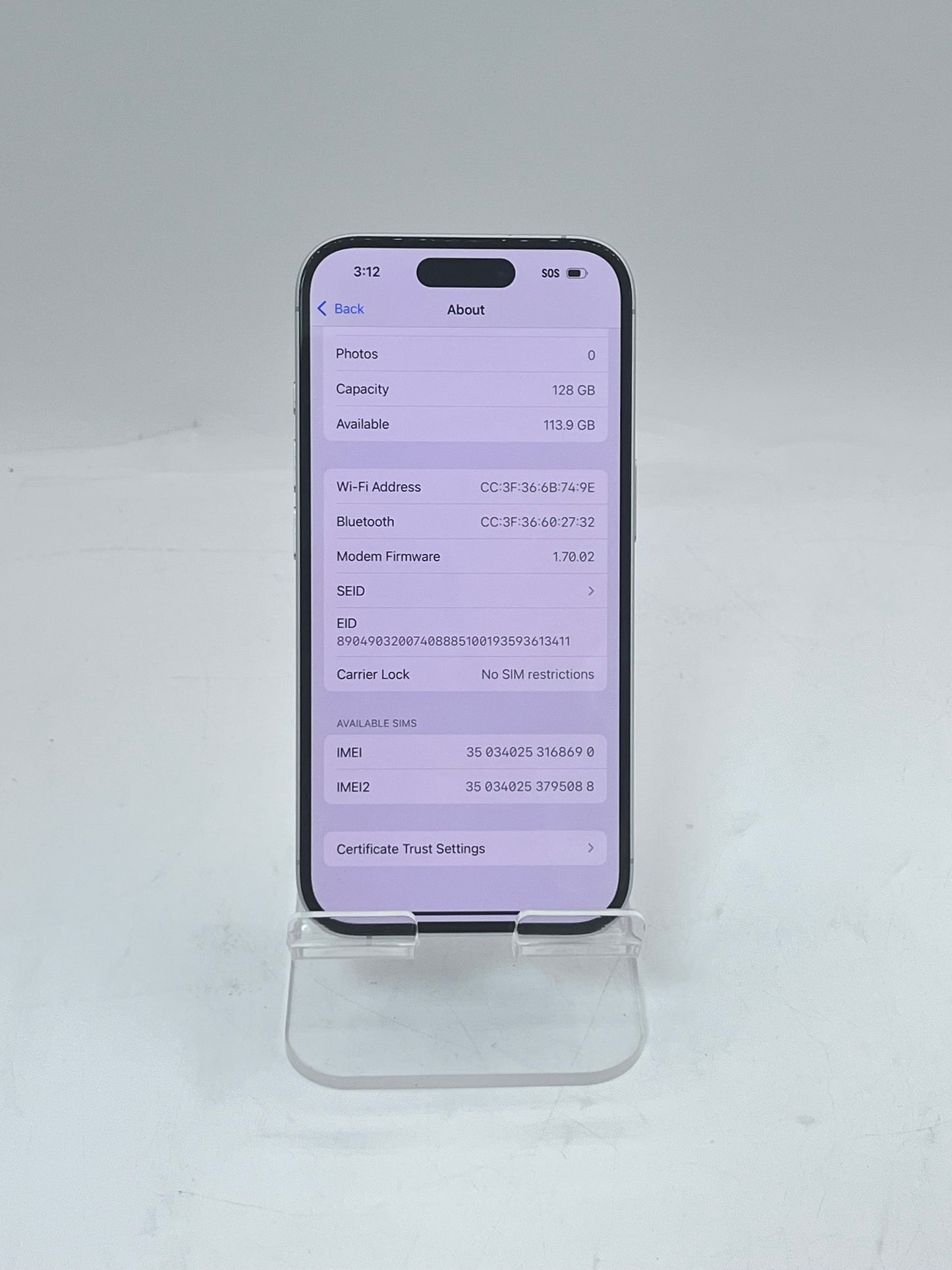 Unlocked Apple iPhone 16 MYAQ3LL/A A3081 8GB 128GB - White 100% Battery Health