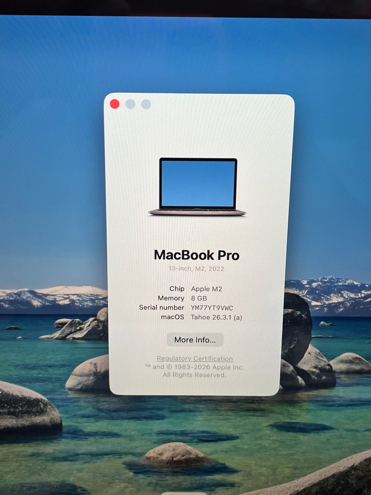 2022 Apple MacBook Pro 13"M2 8GB 256GB A2338 Space Gray 333 Cycle Count