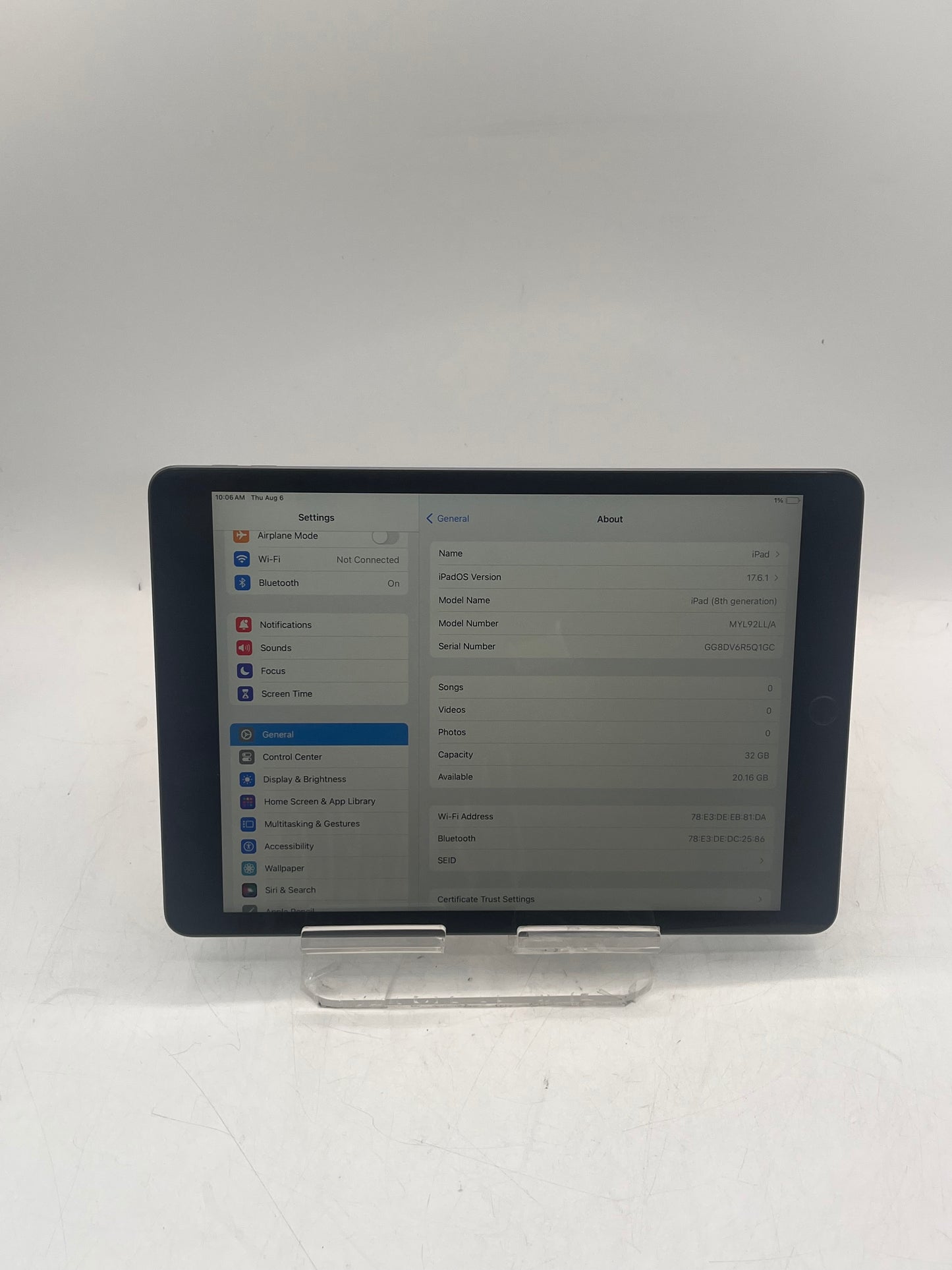 Apple iPad (8th Gen) A2270 2020 128GB Wi-Fi Only Tablet - Black