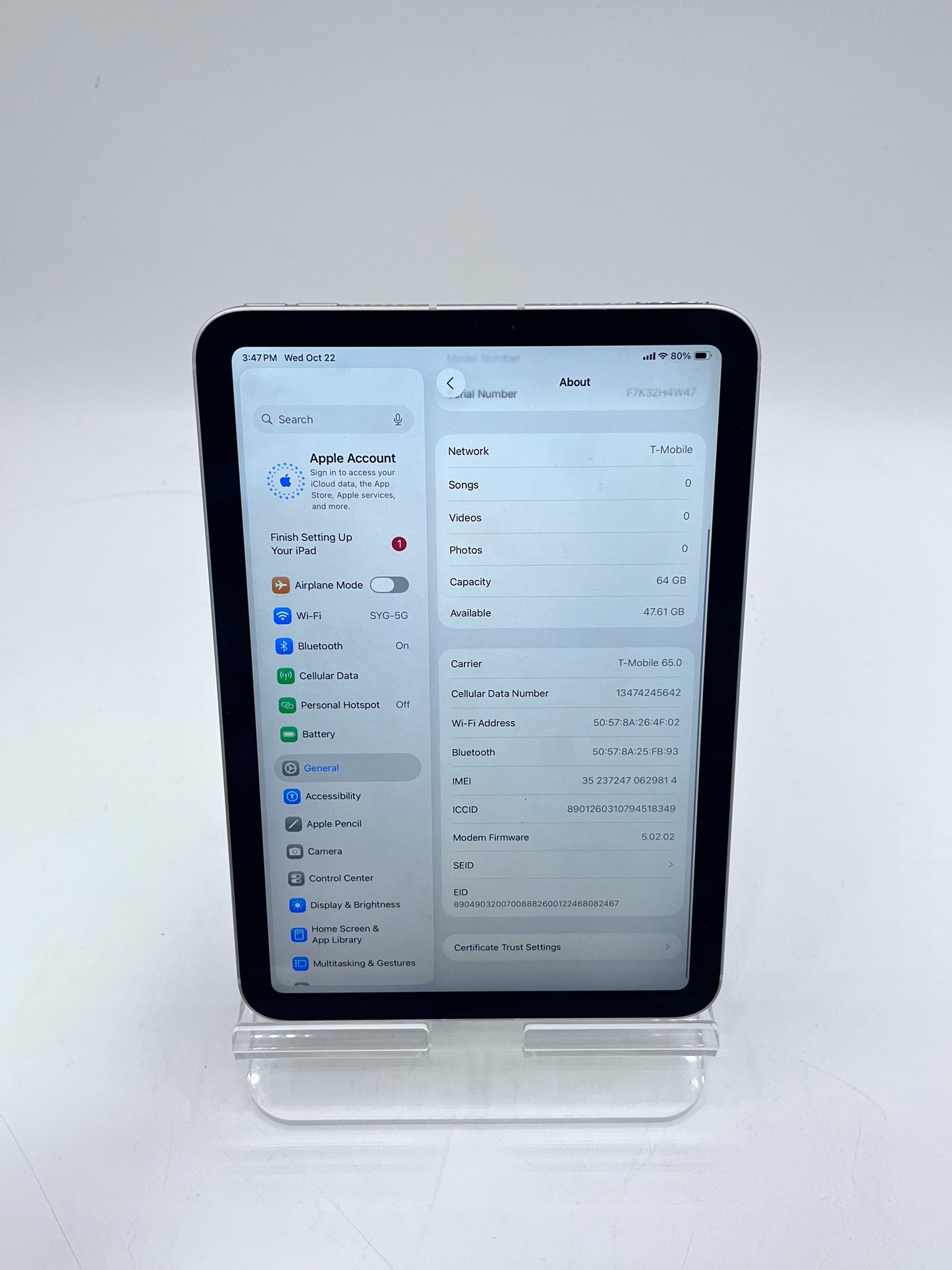 Unlocked Apple iPad Mini (6th Gen) A2568 Wifi +Cellular 7.9" 64GB Starlight