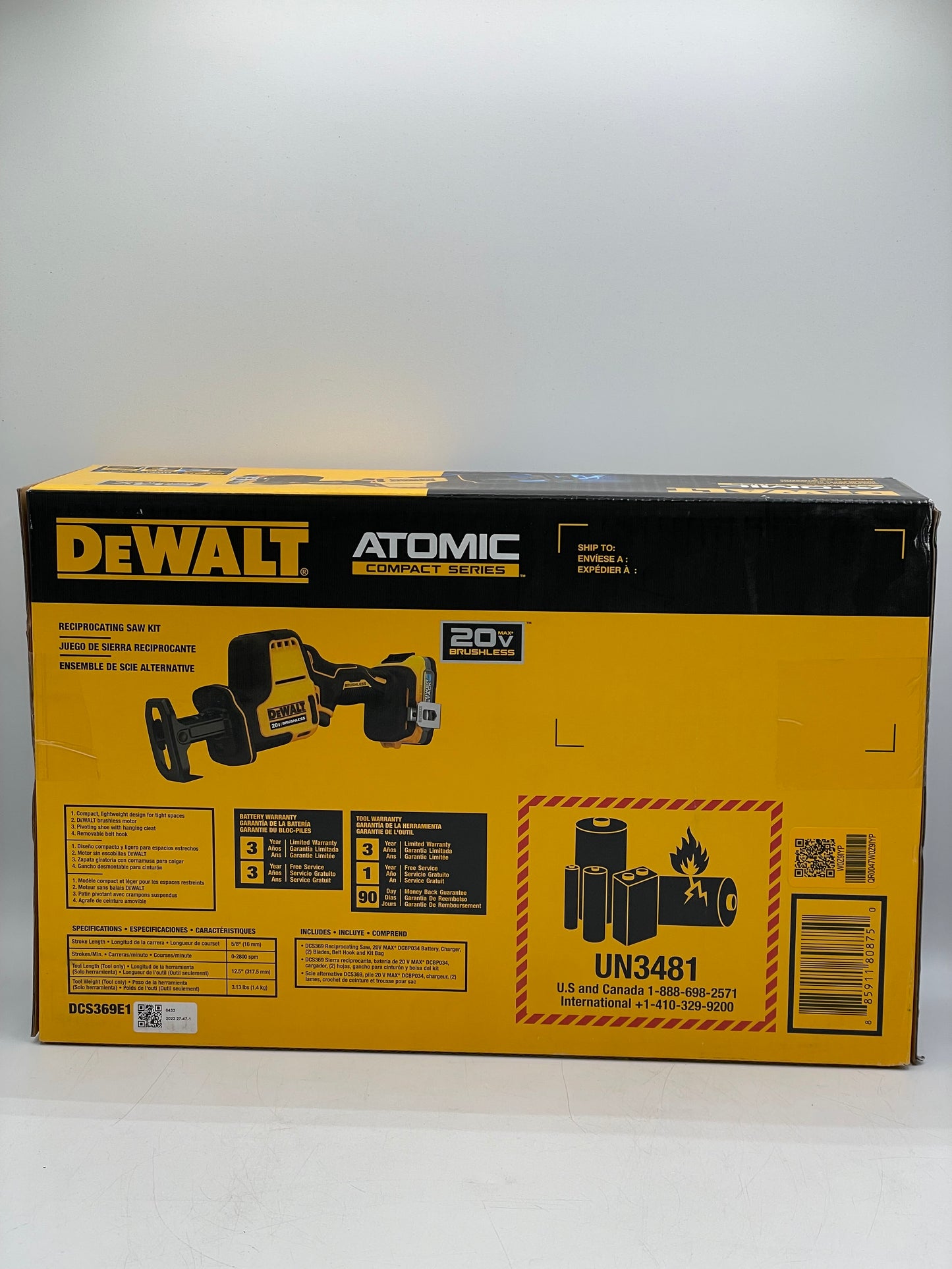 DEWALT DCS369E1 20V MAX ATOMIC BL 1-Handed Reciprocating Saw Kit (1.7 Ah) New